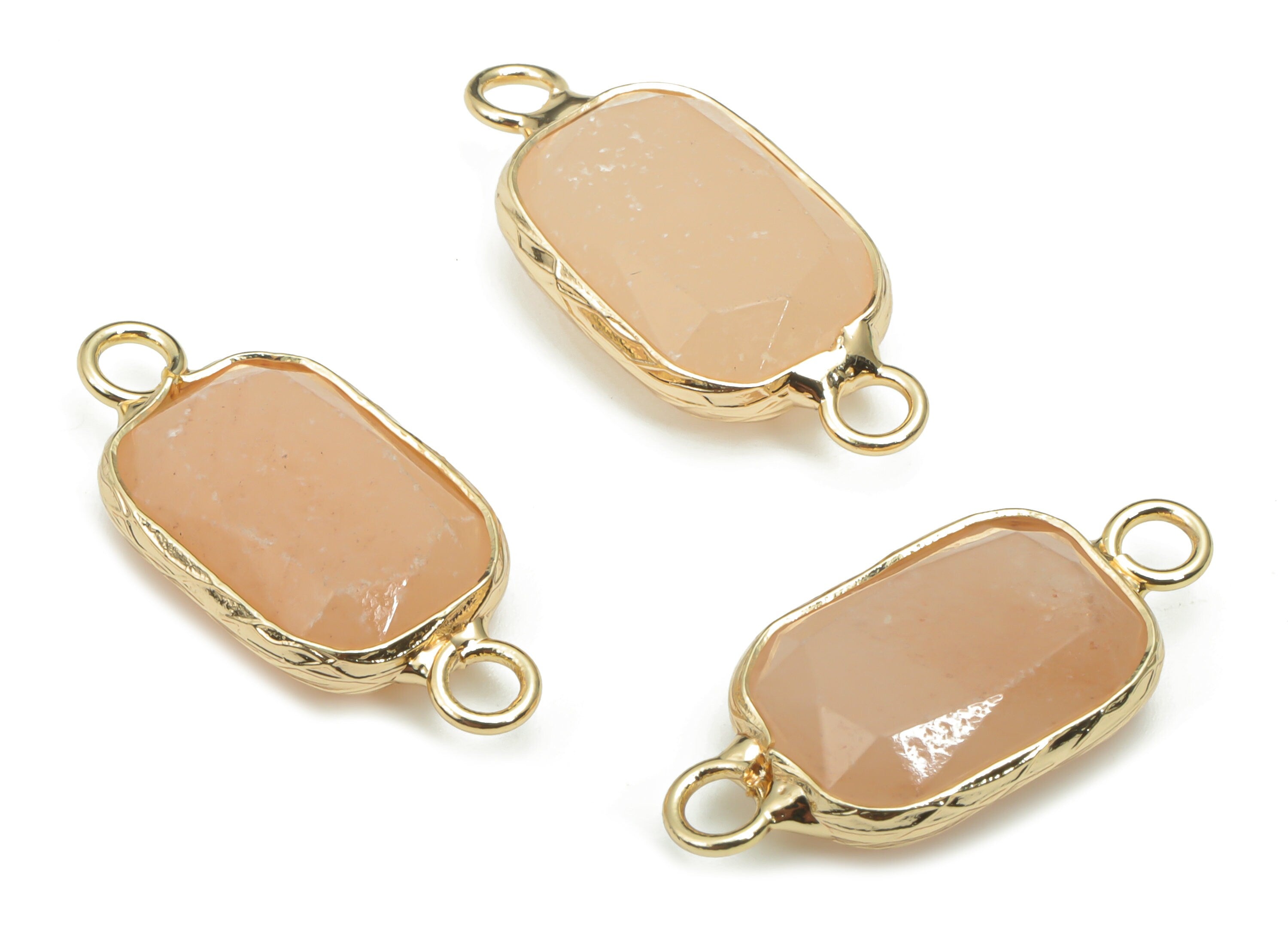 Orange Jade Faceted Natural Stone Earring Connectors - Brass Rectangle Bracelet - Gold Tone Plated Brass – 24.43x11.49x5.23mm – NS1630A - DOMEDBAZAAR