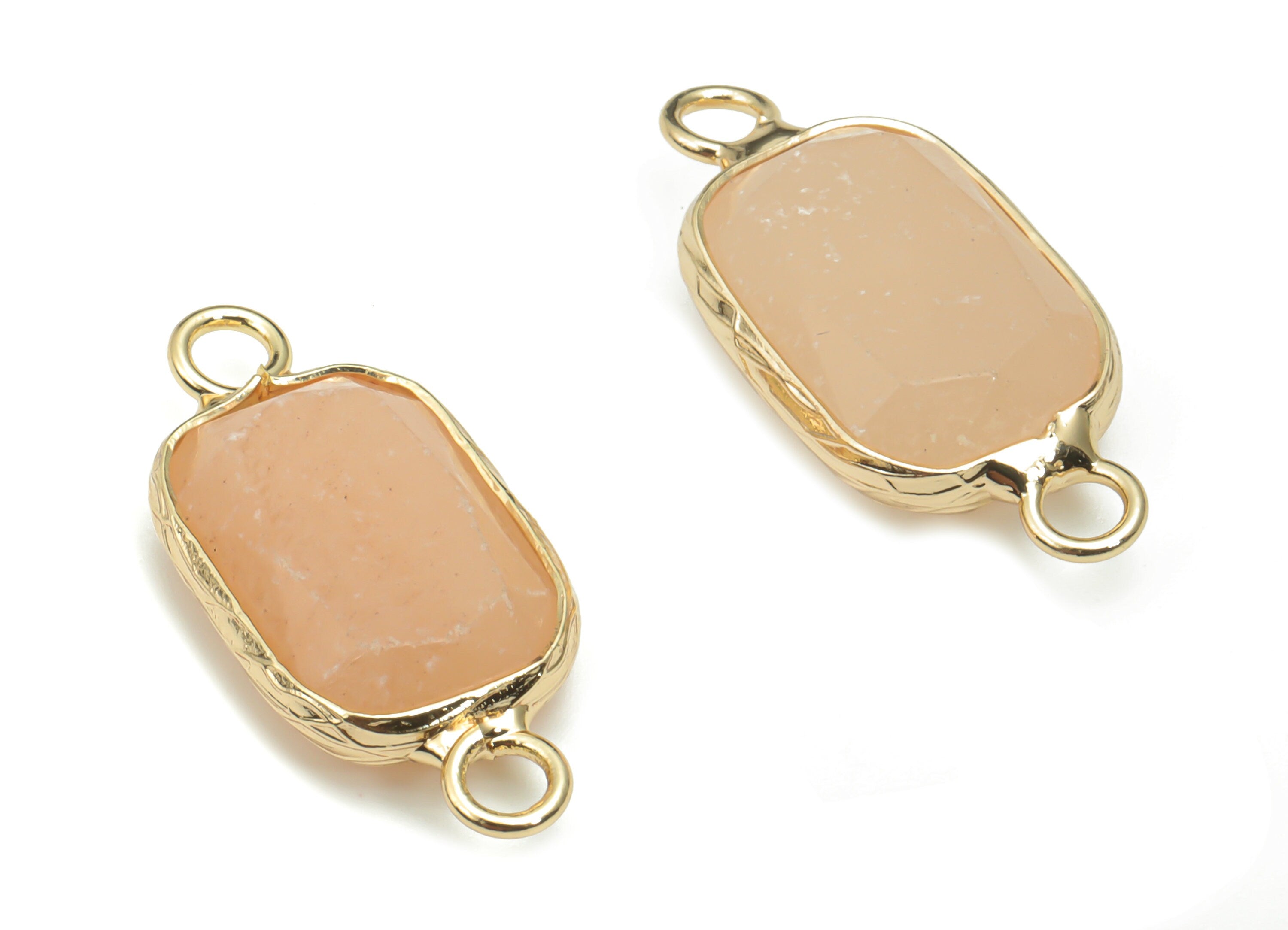 Orange Jade Faceted Natural Stone Earring Connectors - Brass Rectangle Bracelet - Gold Tone Plated Brass – 24.43x11.49x5.23mm – NS1630A - DOMEDBAZAAR