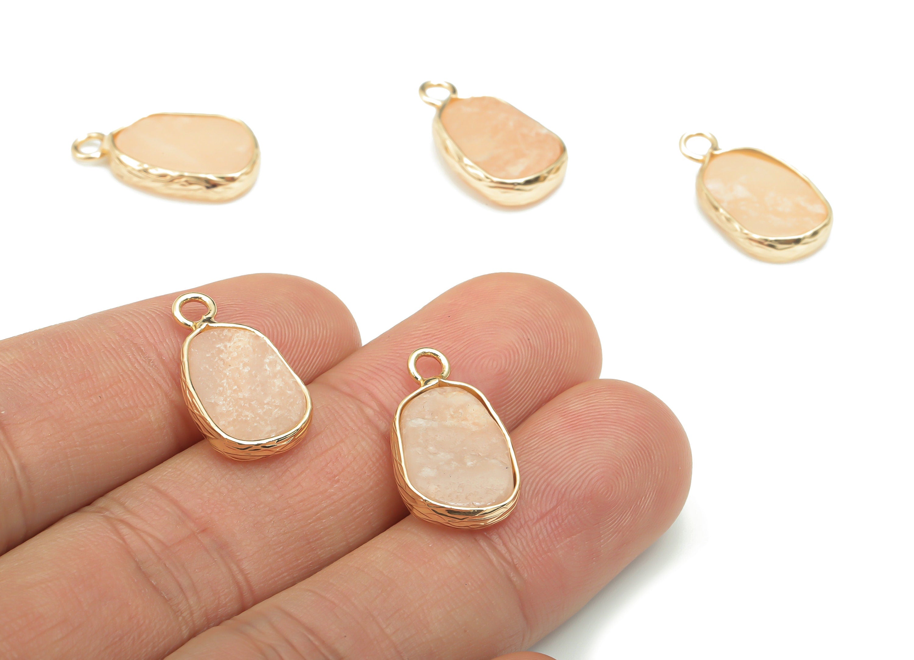 Imperial Topaz Crystal Natural Stone Earring Charms - Brass Irregular Pendant - Gold Tone Plated Brass – 19.82x11.53x3.55mm – NS1640E - DOMEDBAZAAR