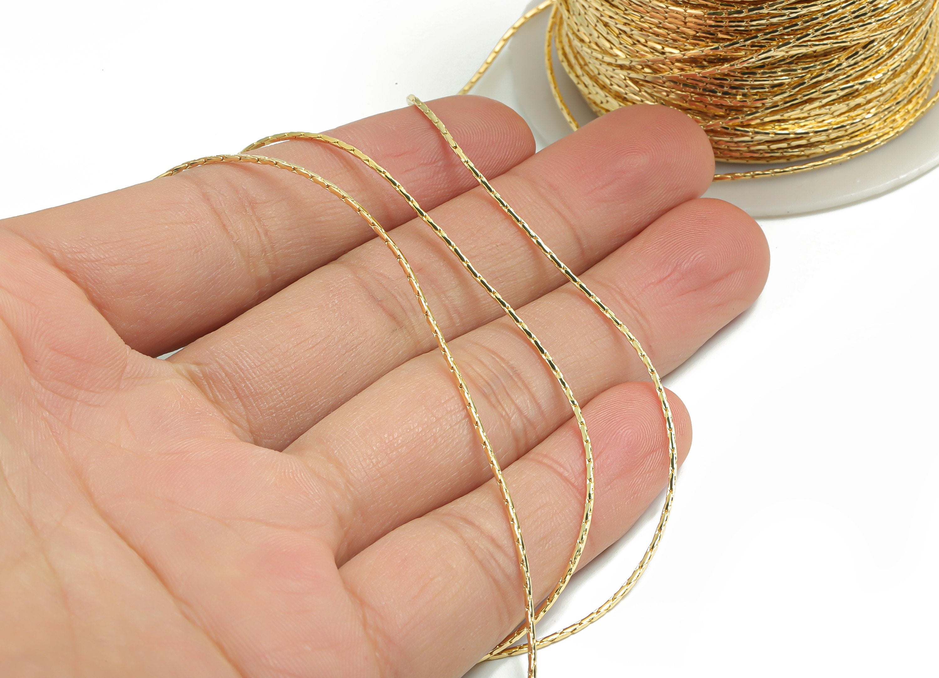 Tiny Snake Chain - 18K Real Gold Plated Brass Chain - Mini Snake Chain 0.04" - for Necklace Bracelet Earing Jewellery Making - RGP4293 - DOMEDBAZAAR