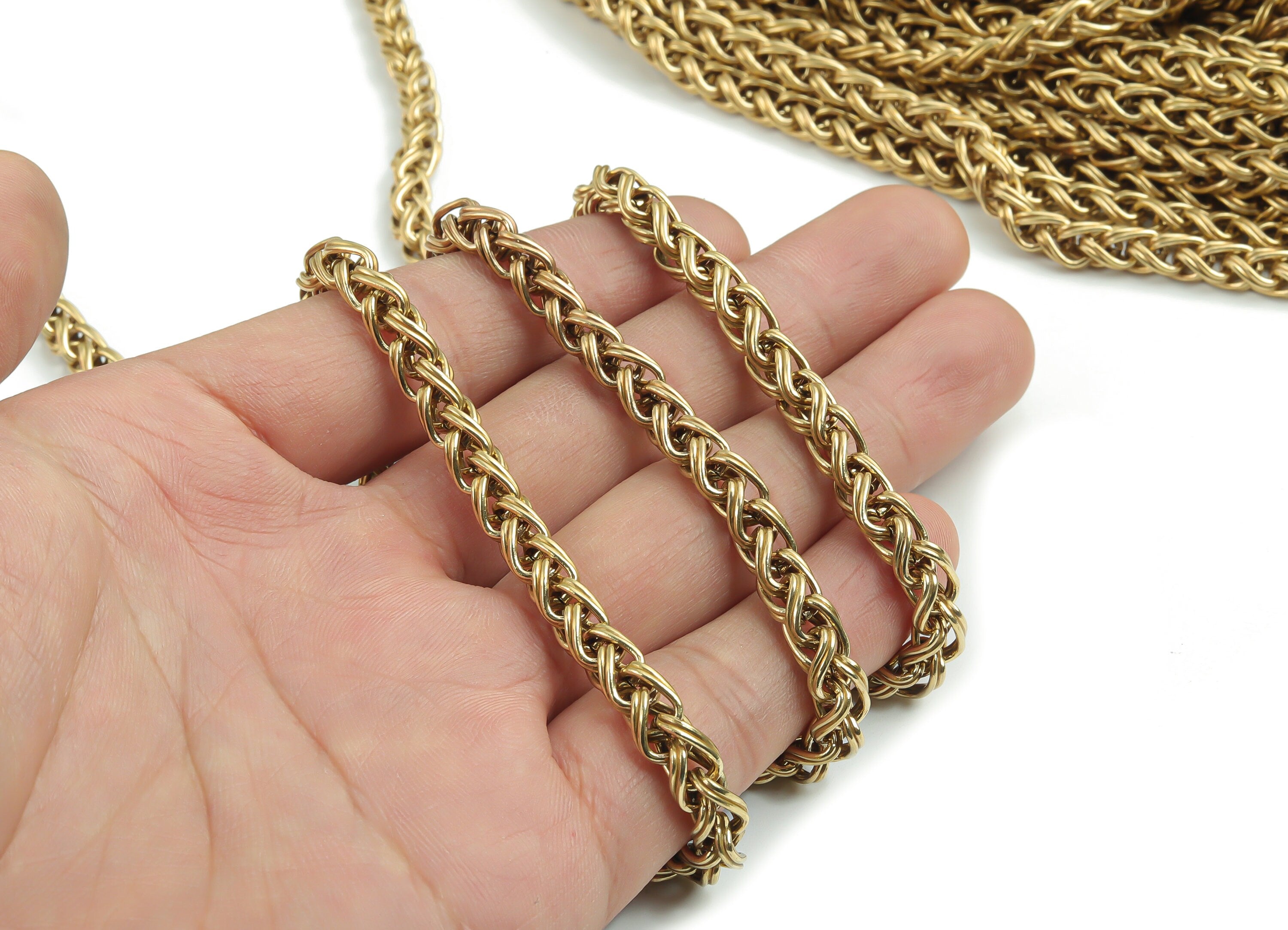 Brass Wheat Chain - 9*5.4mm Raw Brass Wheat Chain - Textured Rope Chain - Knitted Chain Jewellery Making - 0.35" x 0.21" x 0.04"- CC1218 - DOMEDBAZAAR