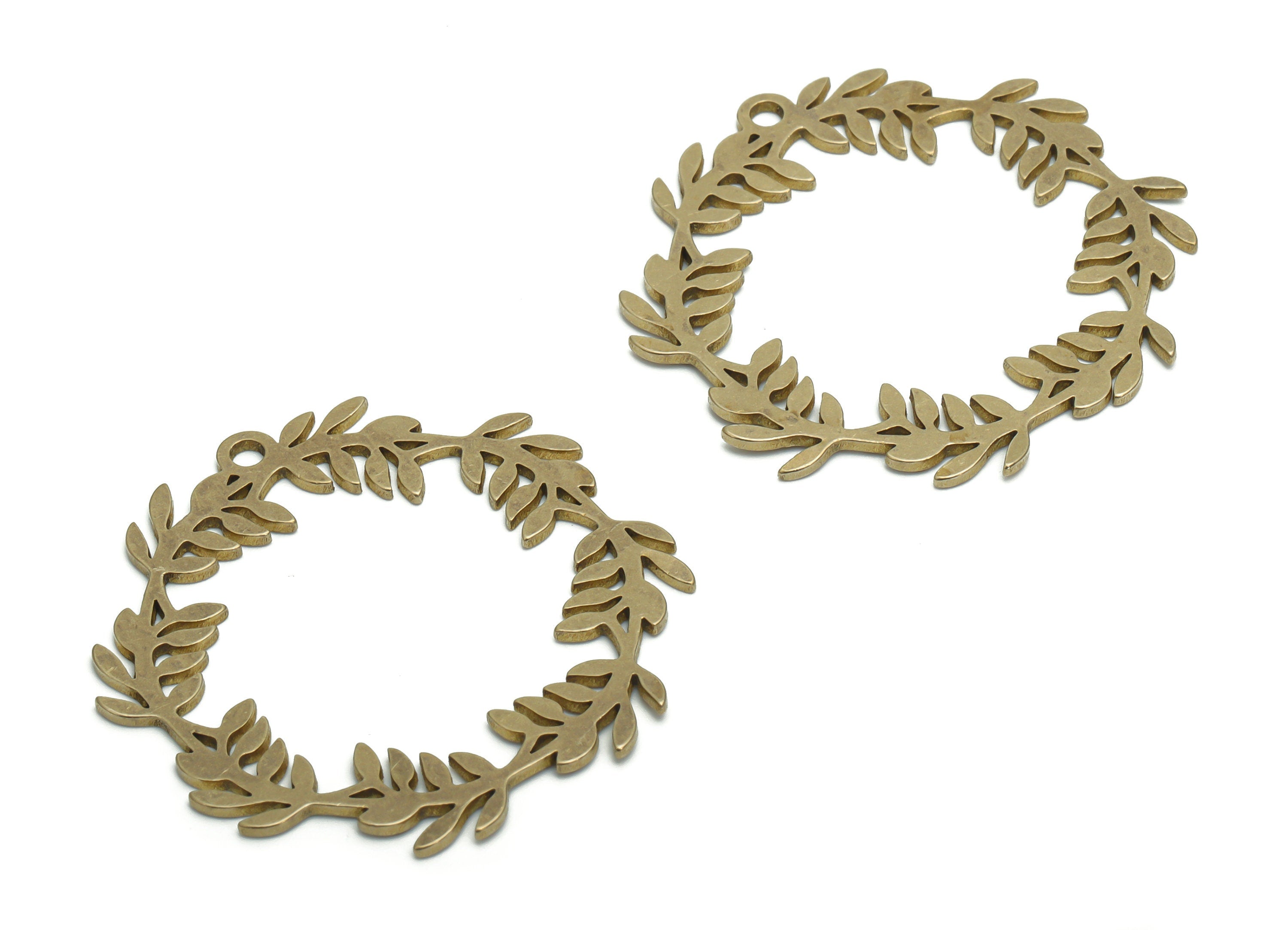 Brass Round Branch Earring Charms - Raw Brass Branch Hoop Circle Pendant - Jewelry Making Supplies - 35.13x33.86x0.95mm - PPA2052 - DOMEDBAZAAR