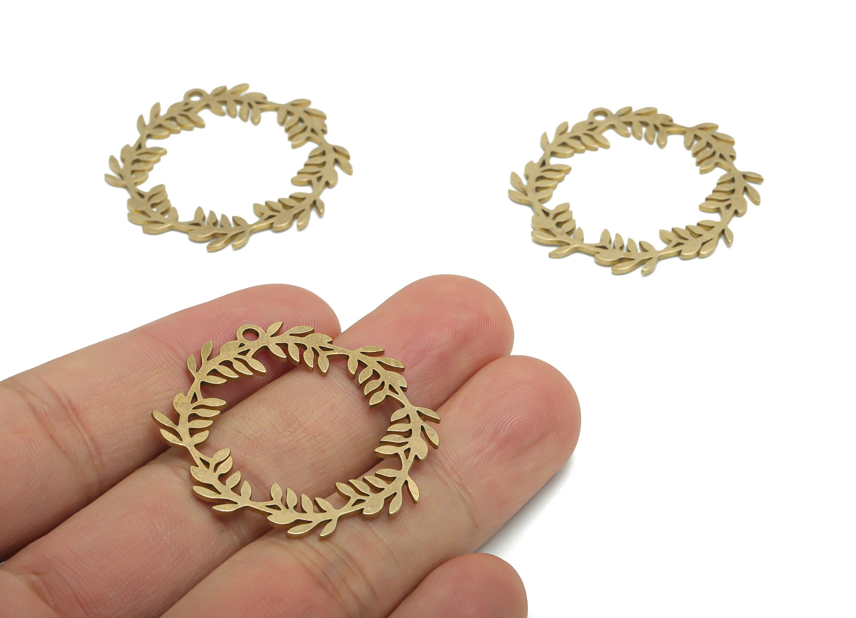 Brass Round Branch Earring Charms - Raw Brass Branch Hoop Circle Pendant - Jewelry Making Supplies - 35.13x33.86x0.95mm - PPA2052 - DOMEDBAZAAR