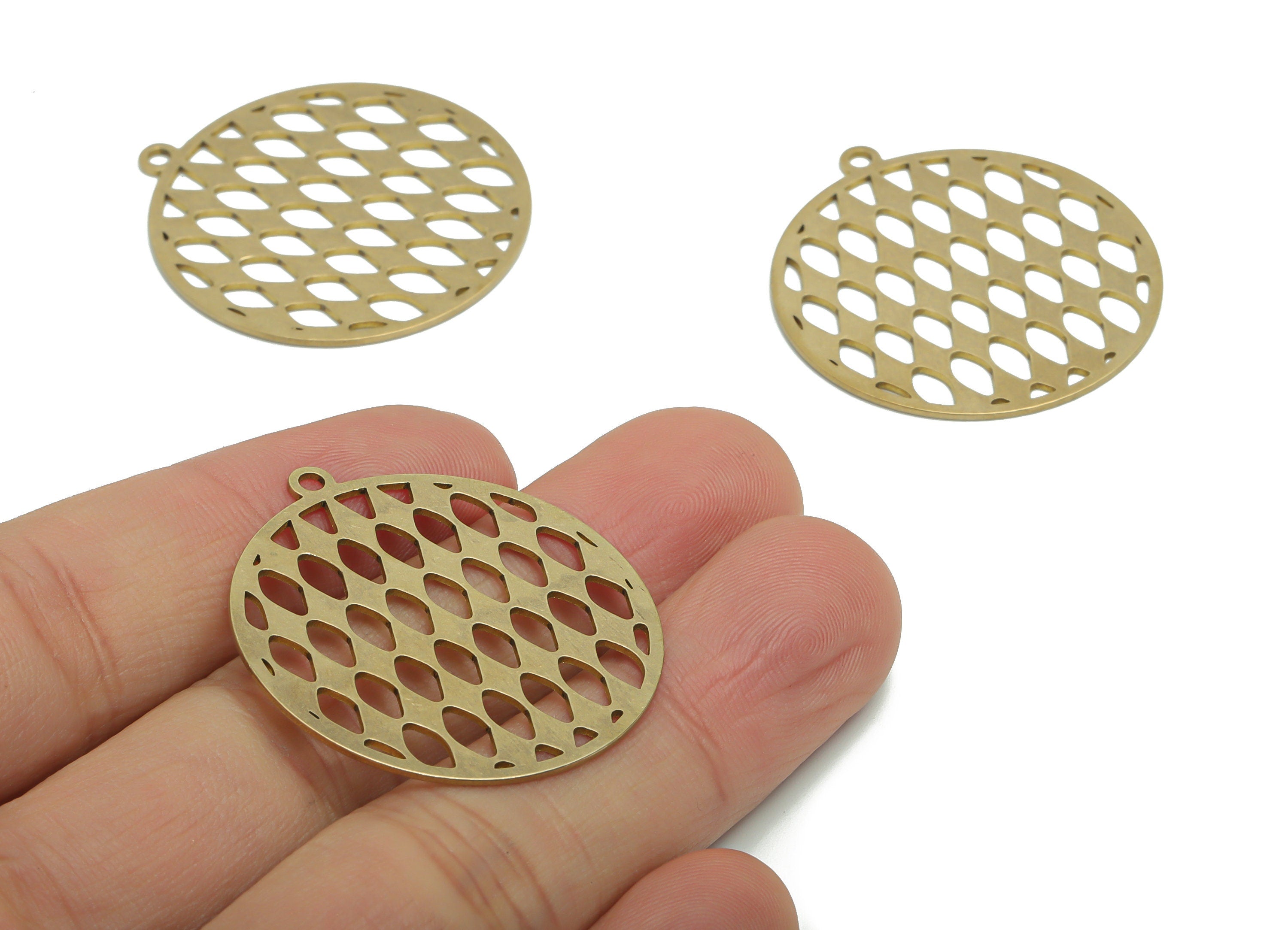 Brass Turta Bubble Round Earring Charms - Raw Brass Pie Bubble Circle Pendant - Jewelry Making Supplies - 35.81x32.96x0.65mm - PPA2238 - DOMEDBAZAAR