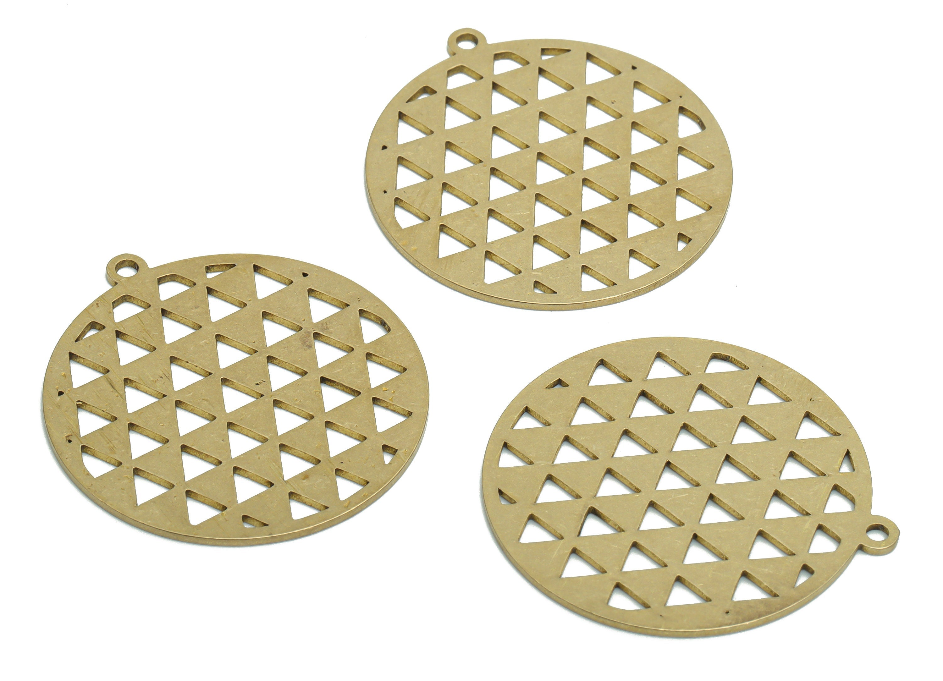 Brass Round Triangles Earring Charms - Raw Brass Triangles Circle Pendant - Jewelry Making Supplies - 35.83x32.96x0.87mm - PPA2325 - DOMEDBAZAAR