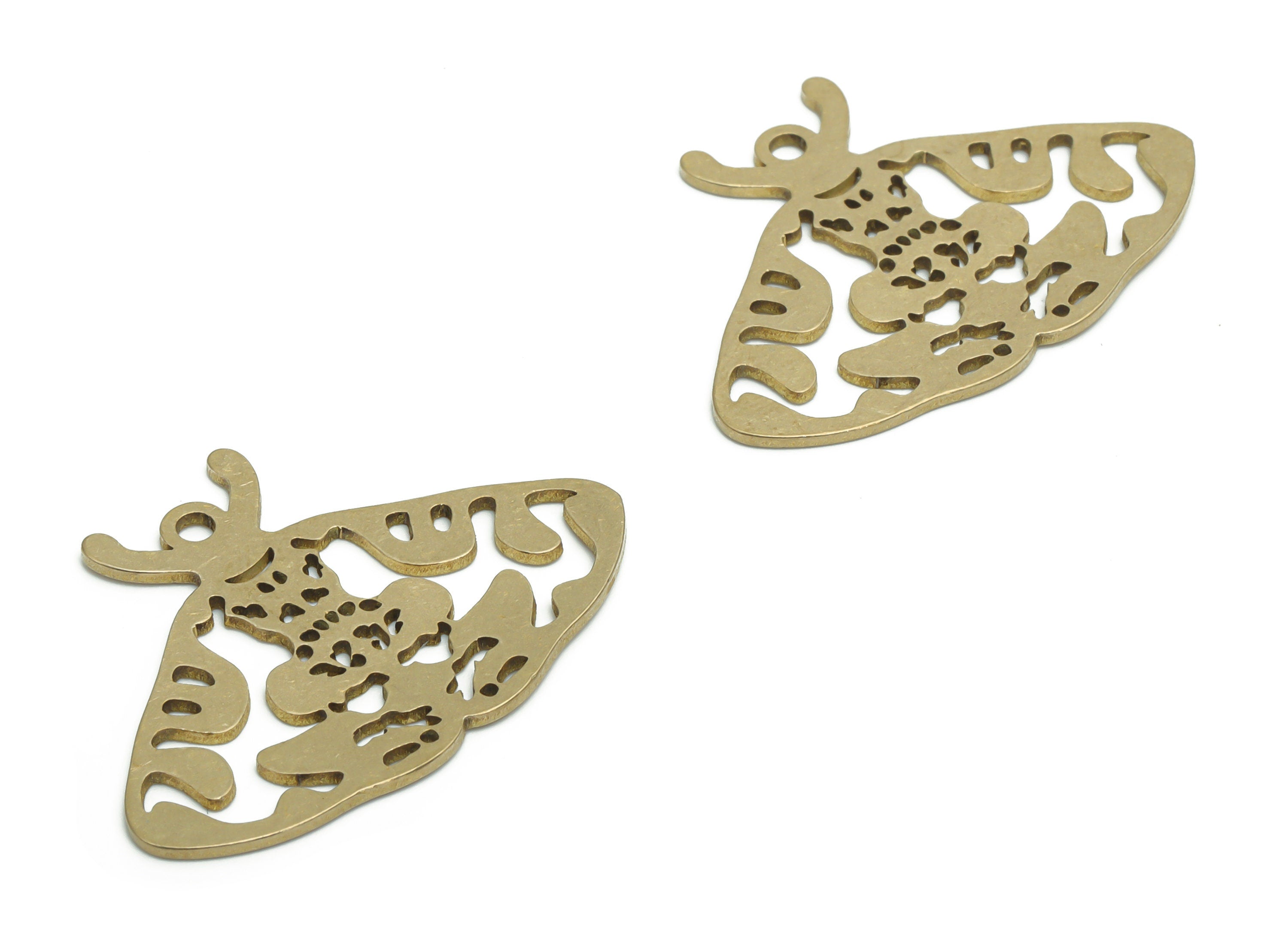 Brass Moth Pattern Earring Charms - Raw Brass Moth Pattern Pendant - DIY Jewelry Making Supplies - 34.69x25.34x0.84mm - PPA1311 - DOMEDBAZAAR