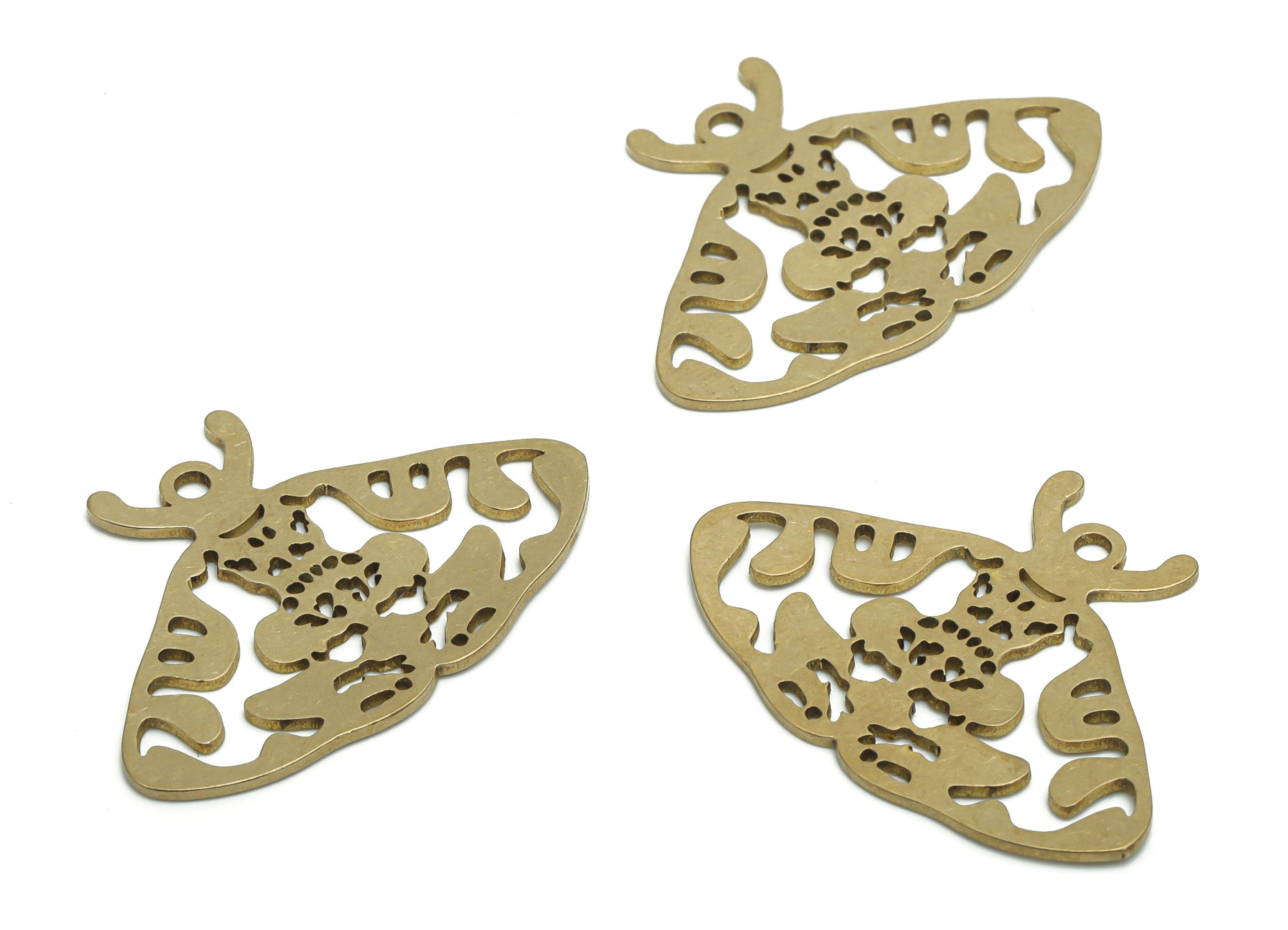 Brass Moth Pattern Earring Charms - Raw Brass Moth Pattern Pendant - DIY Jewelry Making Supplies - 34.69x25.34x0.84mm - PPA1311 - DOMEDBAZAAR