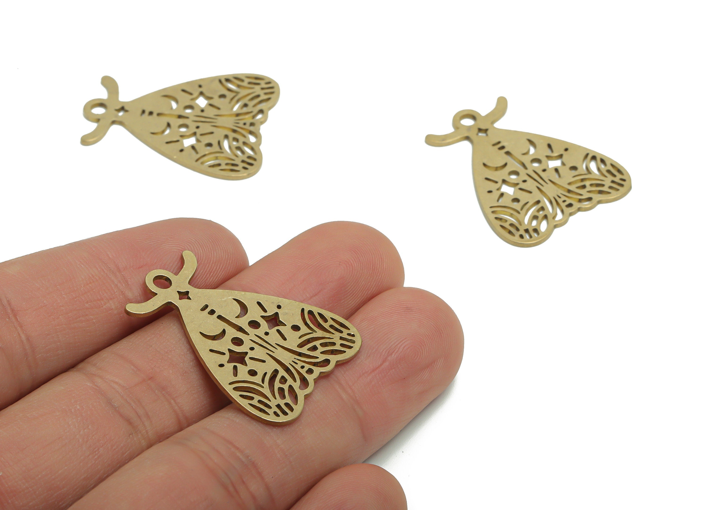 Brass Moth Earring Charms - Raw Brass Moth Pendant - DIY Jewelry Making Supplies - 29.85x24.23x0.89mm - PPA2379 - DOMEDBAZAAR