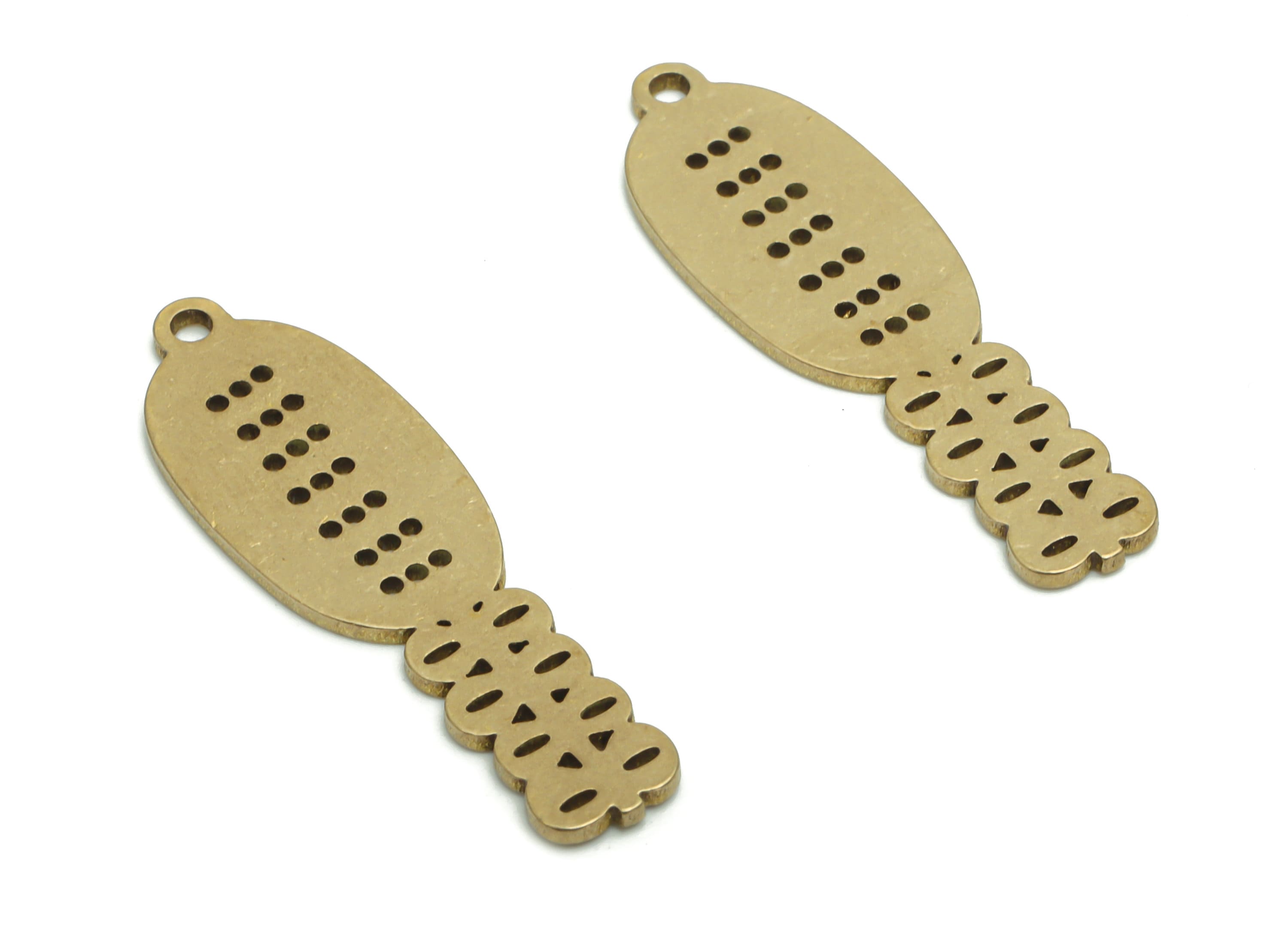 Brass Bubble Oval Earring Charms - Raw Brass Bubble Leaves Pendant - Jewelry Making Supplies - 31.74x9.57x0.85mm - PPA2307 - DOMEDBAZAAR