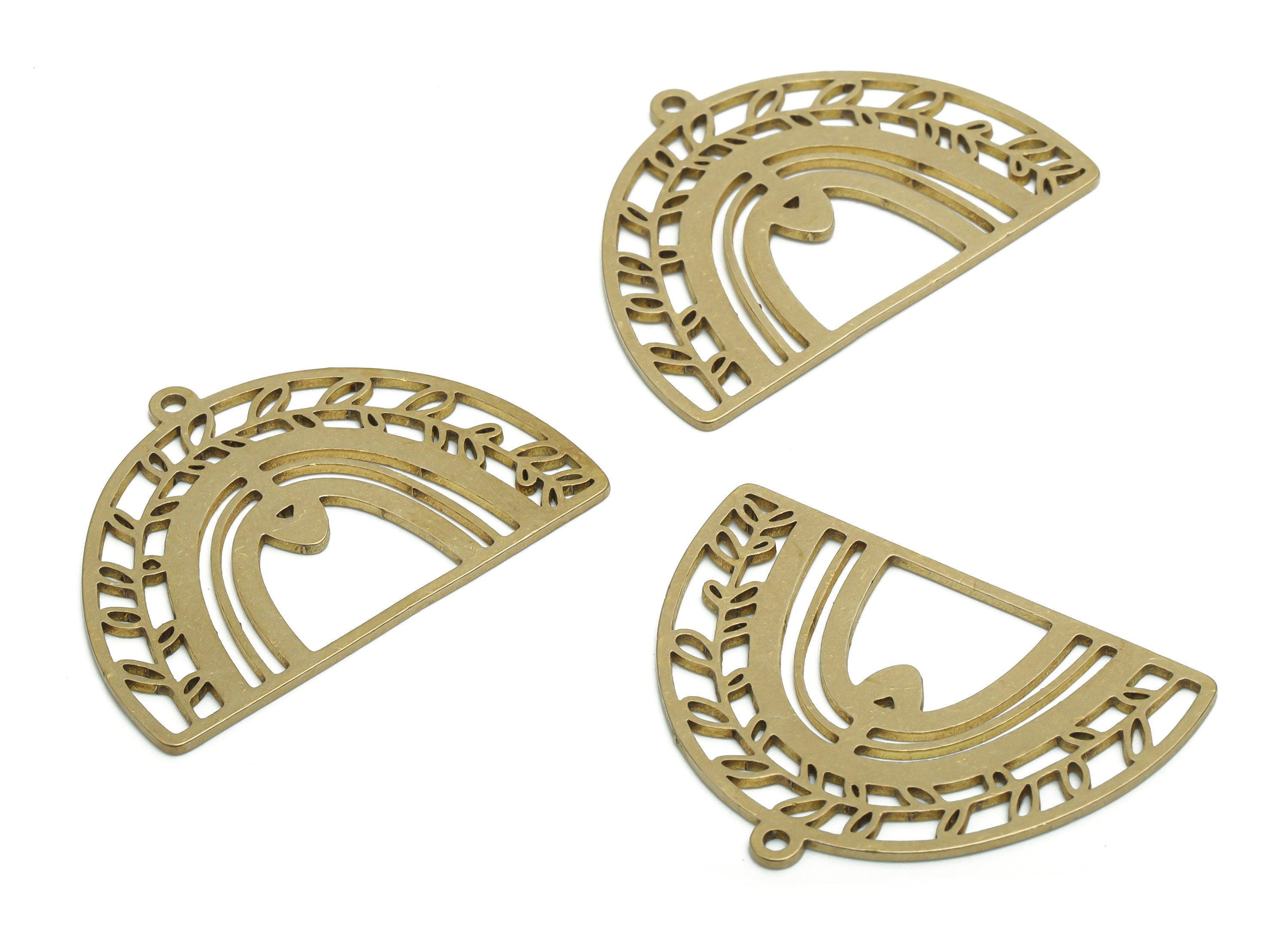 Brass Domed Branch Earring Charms - Raw Brass Rainbow Heart Pendant - Jewelry Making Supplies - 35.78x26.69x0.86mm - PPA1300 - DOMEDBAZAAR
