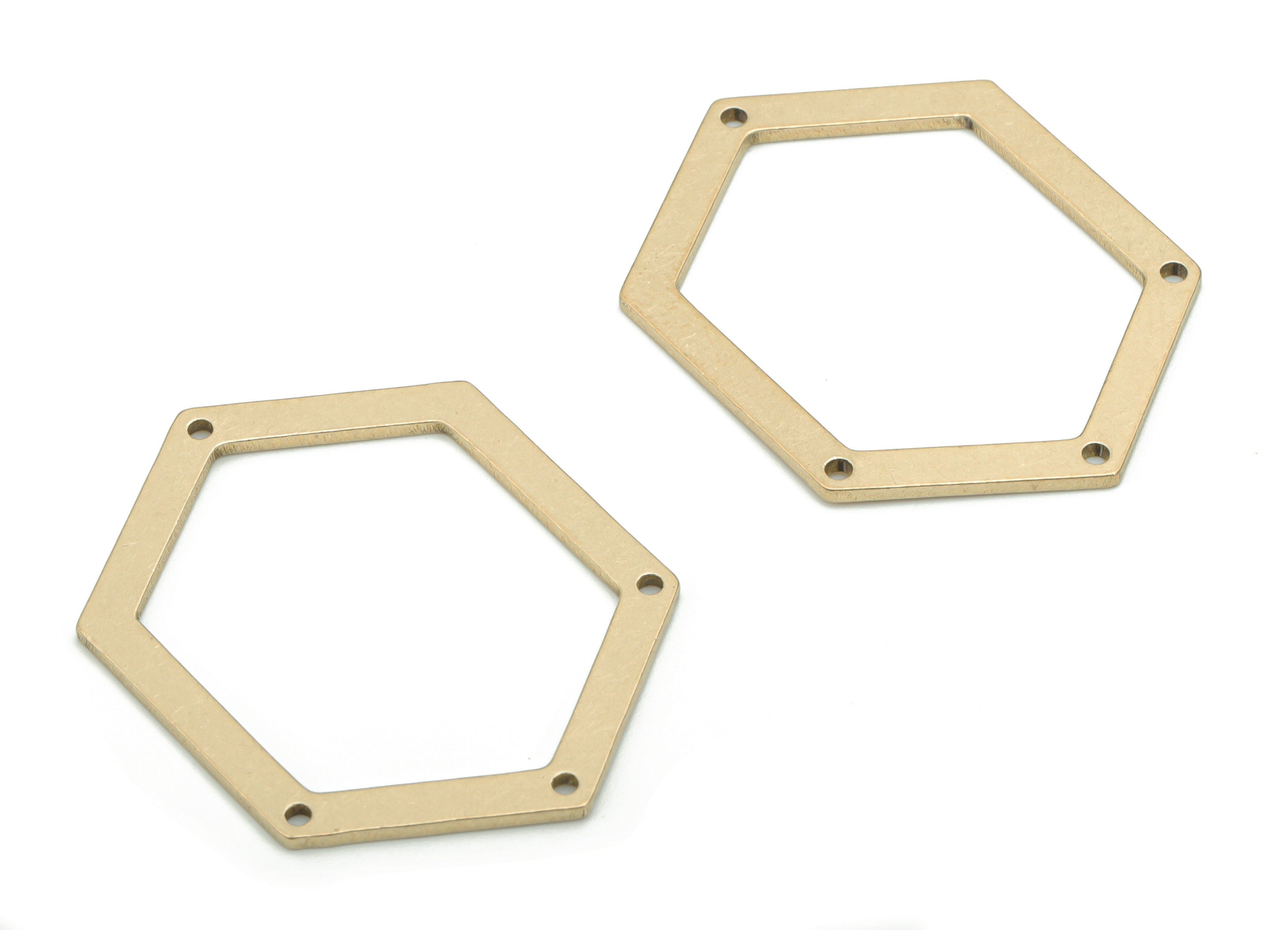 Brass Hexagon Earring Connectors - Raw Brass Hexagon Charms and Pendant - 4 Holes - Jewelry Making Supplies - 32.54x24.3x0.96mm - PP5178 - DOMEDBAZAAR