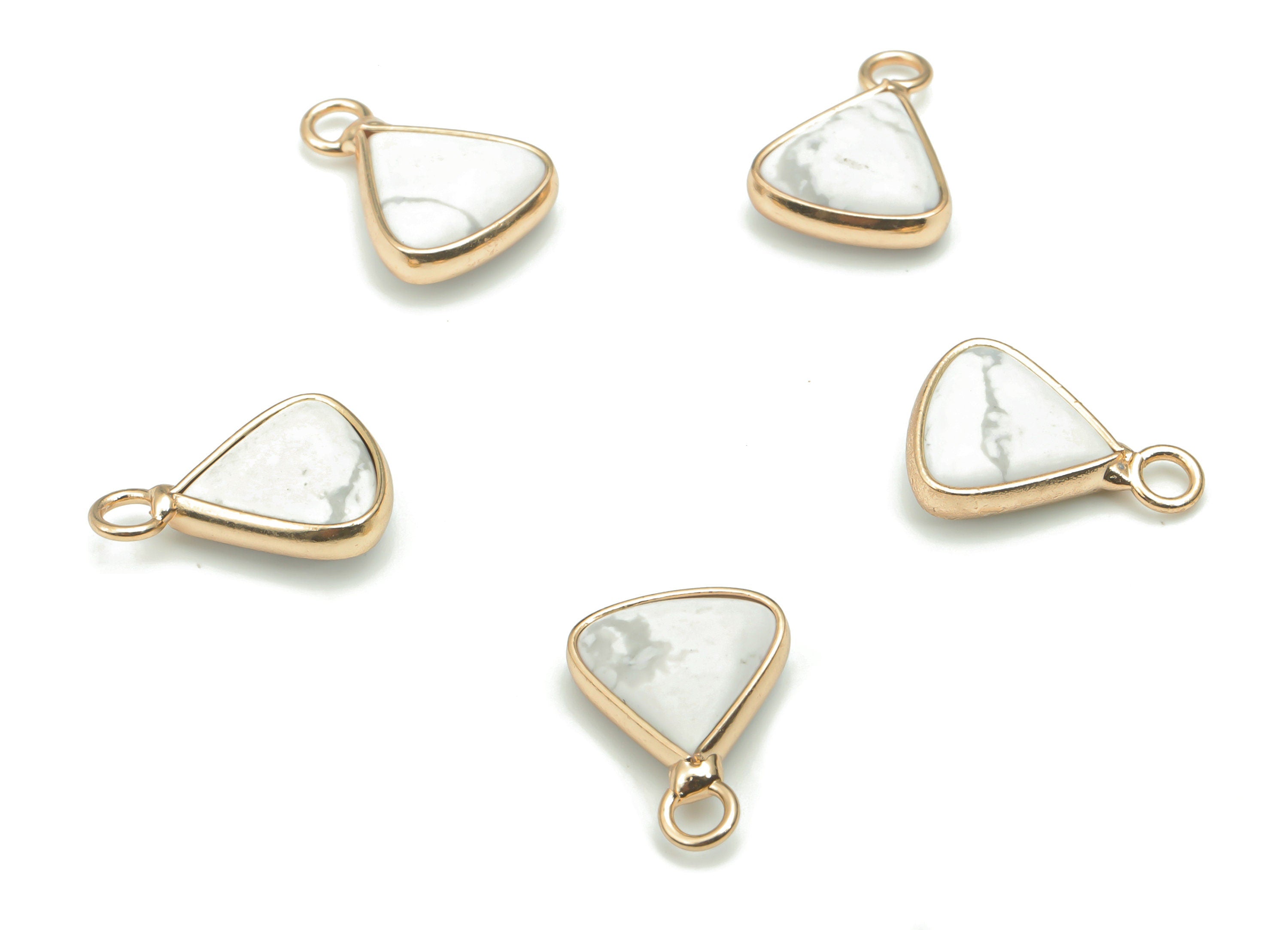 Howlite Faceted Natural Stone Triangle Earring Charms - Brass Triangle Pendant - Gold Tone Plated Brass – 15.79x11.55x4.22mm – NS1656C - DOMEDBAZAAR
