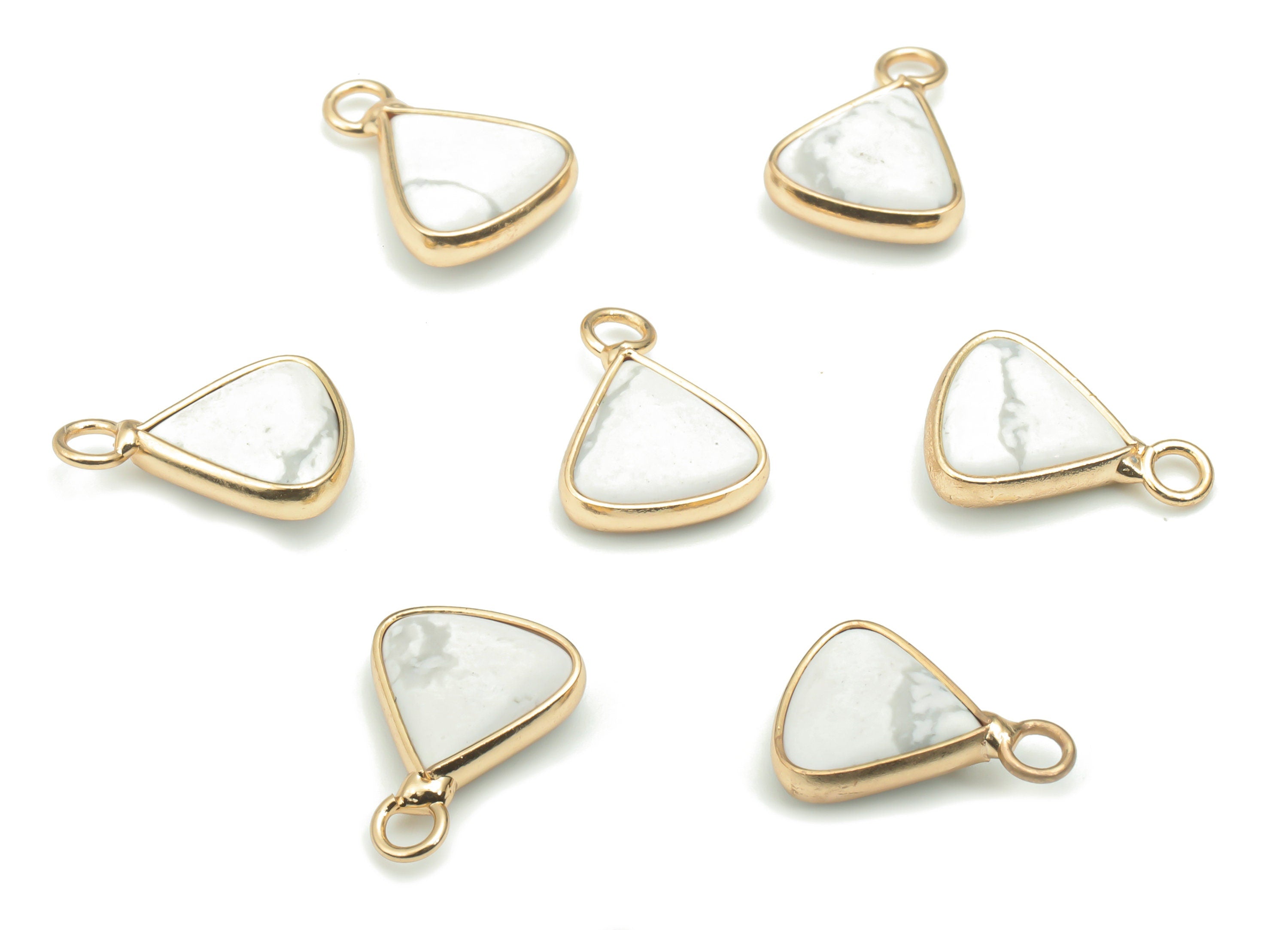 Howlite Faceted Natural Stone Triangle Earring Charms - Brass Triangle Pendant - Gold Tone Plated Brass – 15.79x11.55x4.22mm – NS1656C - DOMEDBAZAAR