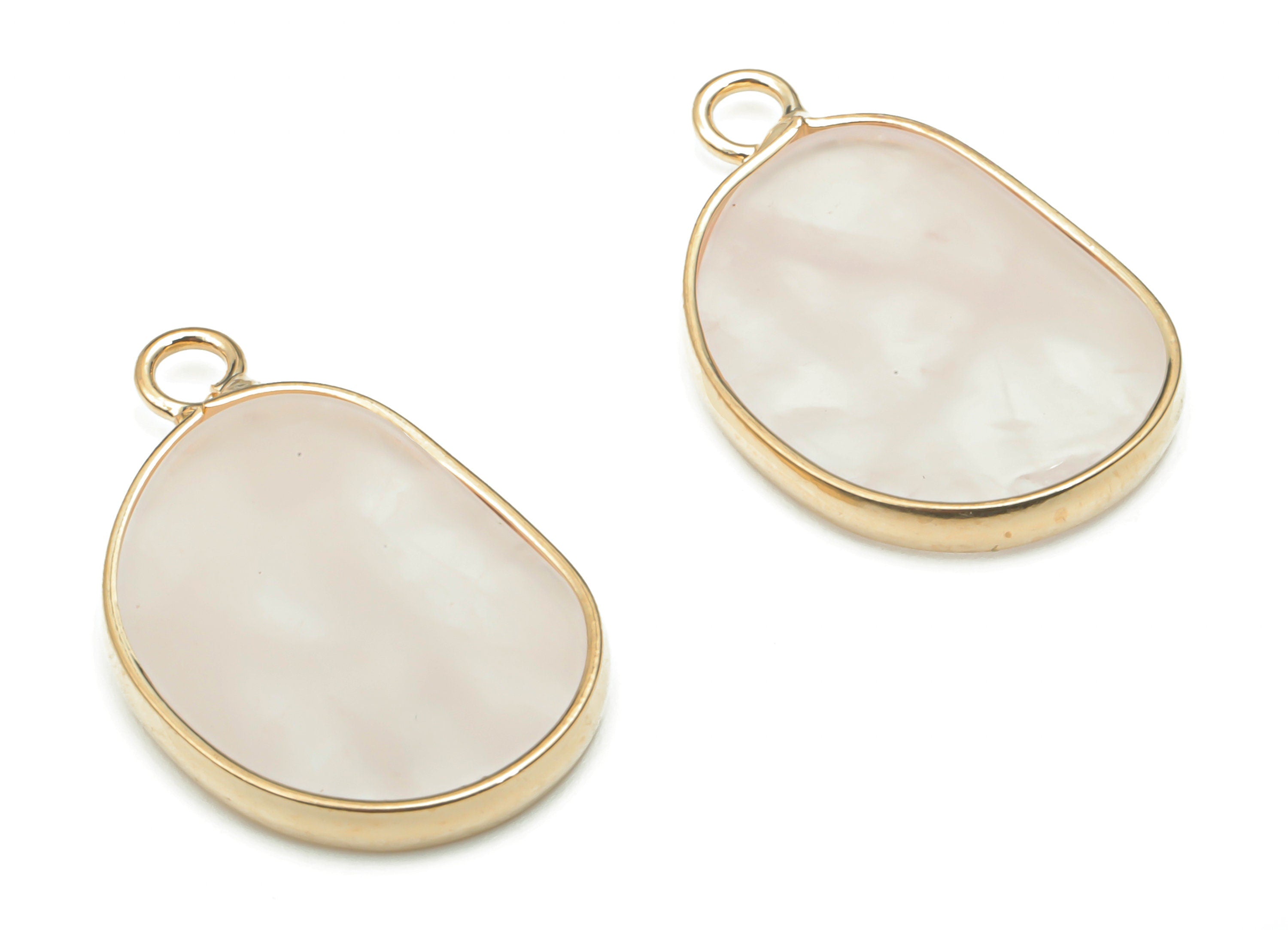Rose Quartz Natural Stone Bean Charms - Brass Irregular Pendant - Gold Tone Plated Brass – Jewelry Supplies - 25.09x15.67x2.6mm – NS1657B - DOMEDBAZAAR