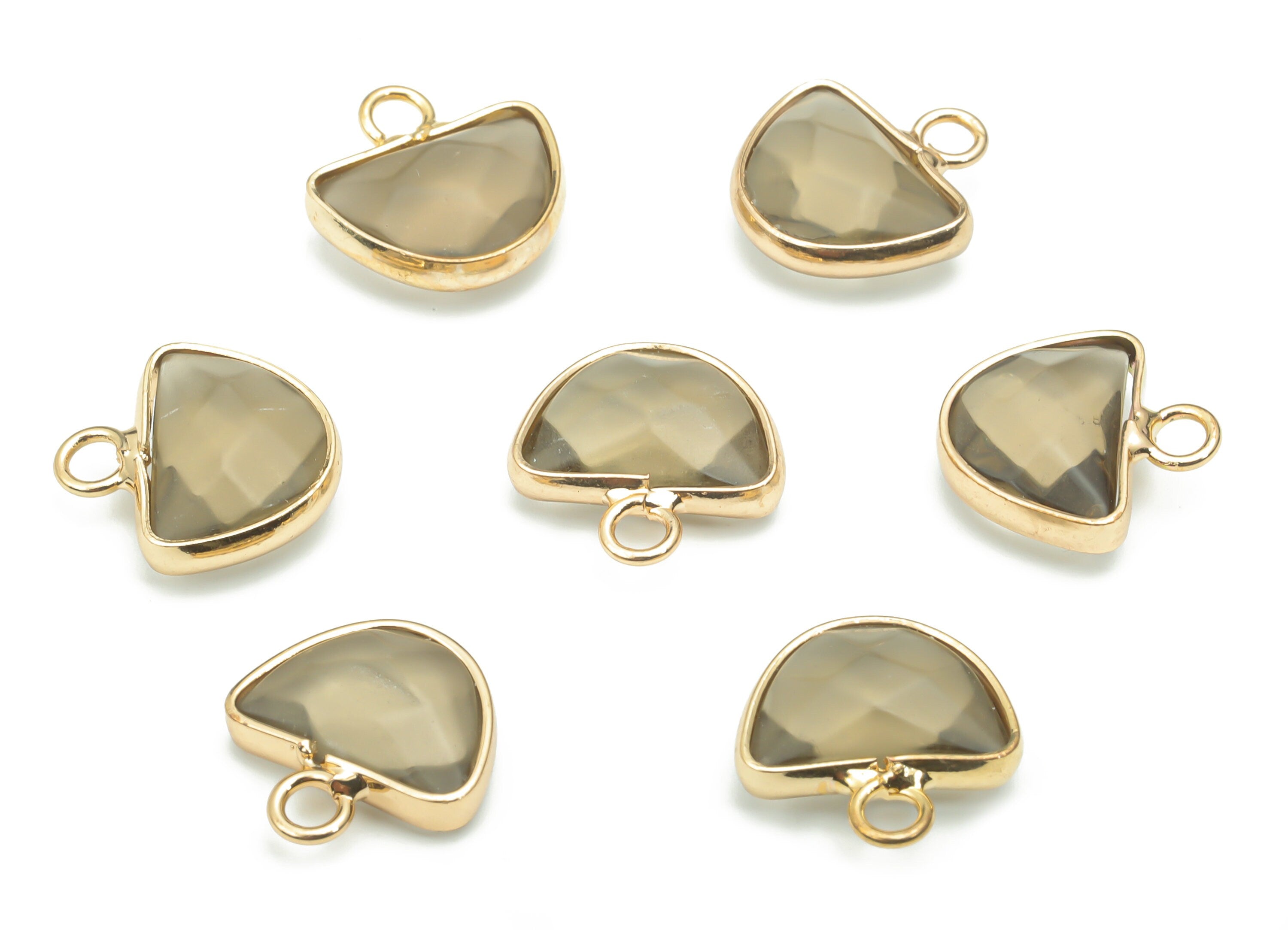Smoky Quartz Natural Stone Domed Earring Charms - Brass Arrow Domed Pendant - Gold Tone Plated Brass – 14.01x13.49x5.25mm – NS1654D - DOMEDBAZAAR