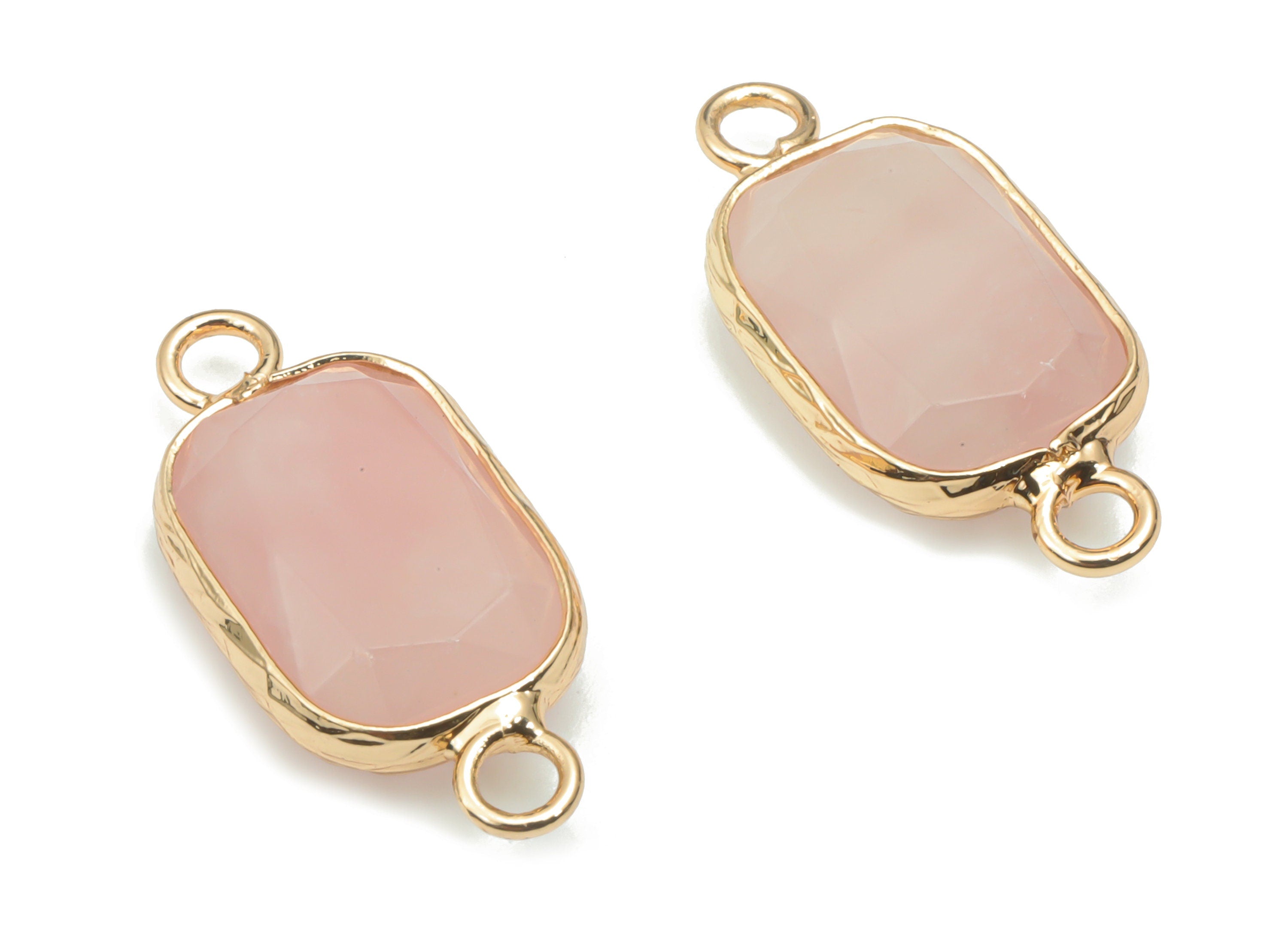 Rose Quartz Faceted Natural Stone Connectors - Brass Rectangle Charms - Gold Tone Plated Brass – Jewelry Supplies - 24.4x11.5x5.2mm– NS1630D - DOMEDBAZAAR
