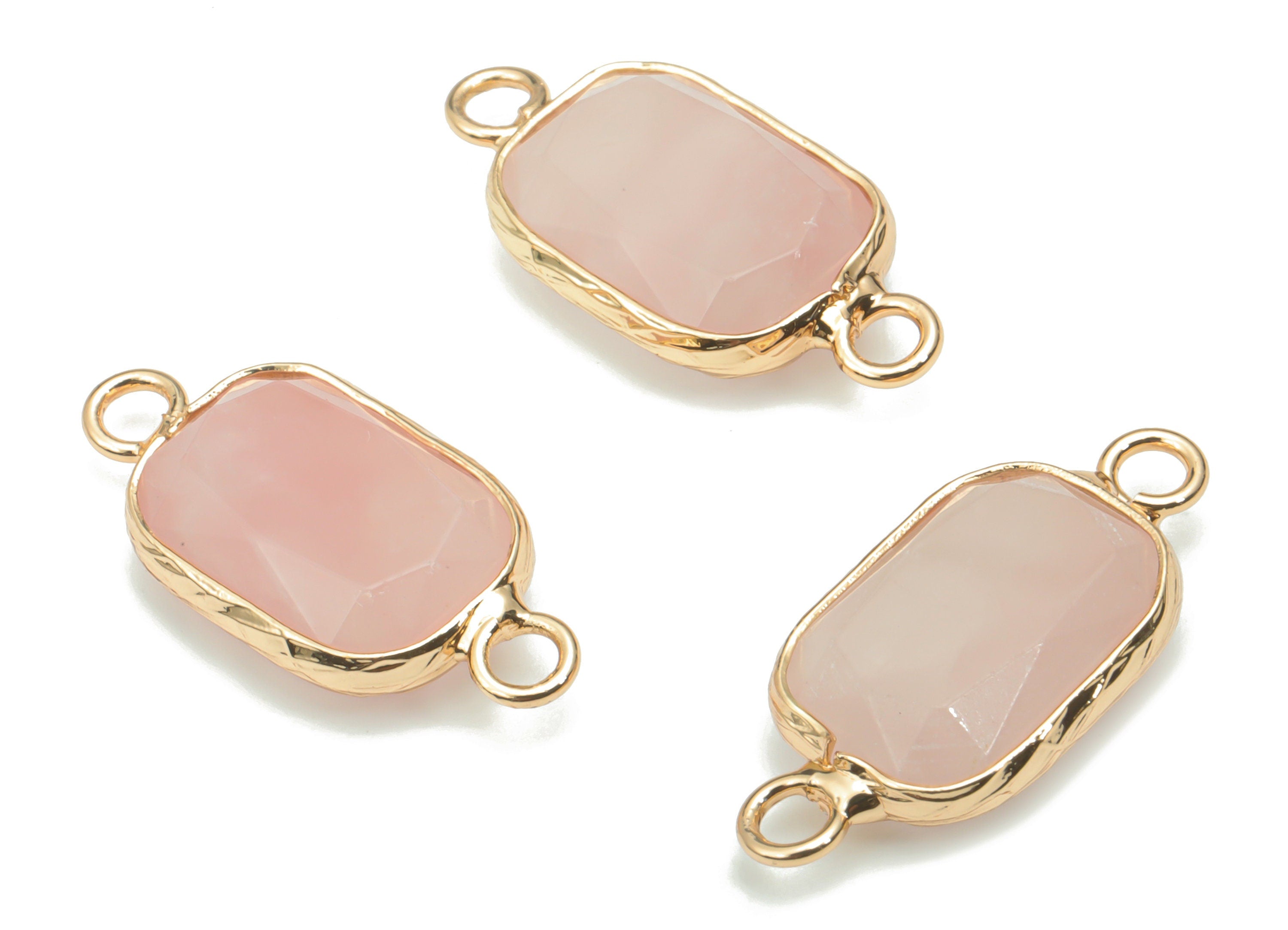 Rose Quartz Faceted Natural Stone Connectors - Brass Rectangle Charms - Gold Tone Plated Brass – Jewelry Supplies - 24.4x11.5x5.2mm– NS1630D - DOMEDBAZAAR