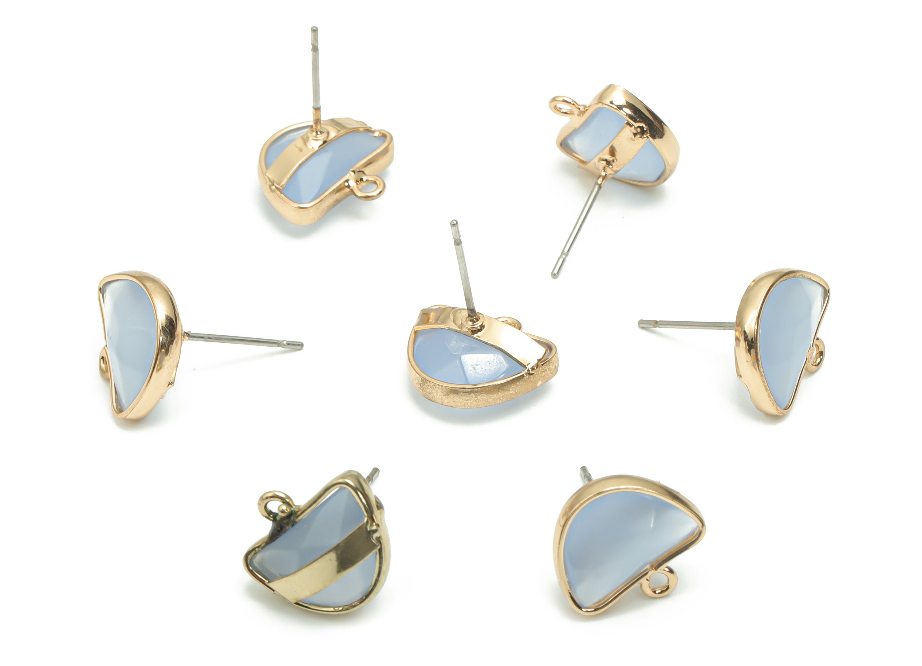 Blue Jade Earring Stud With Loop - Brass Domed Post - Gold Tone Plated Brass – Stainless Steel Stud - 13.3x12.5x5.9mm – NS1600B - DOMEDBAZAAR