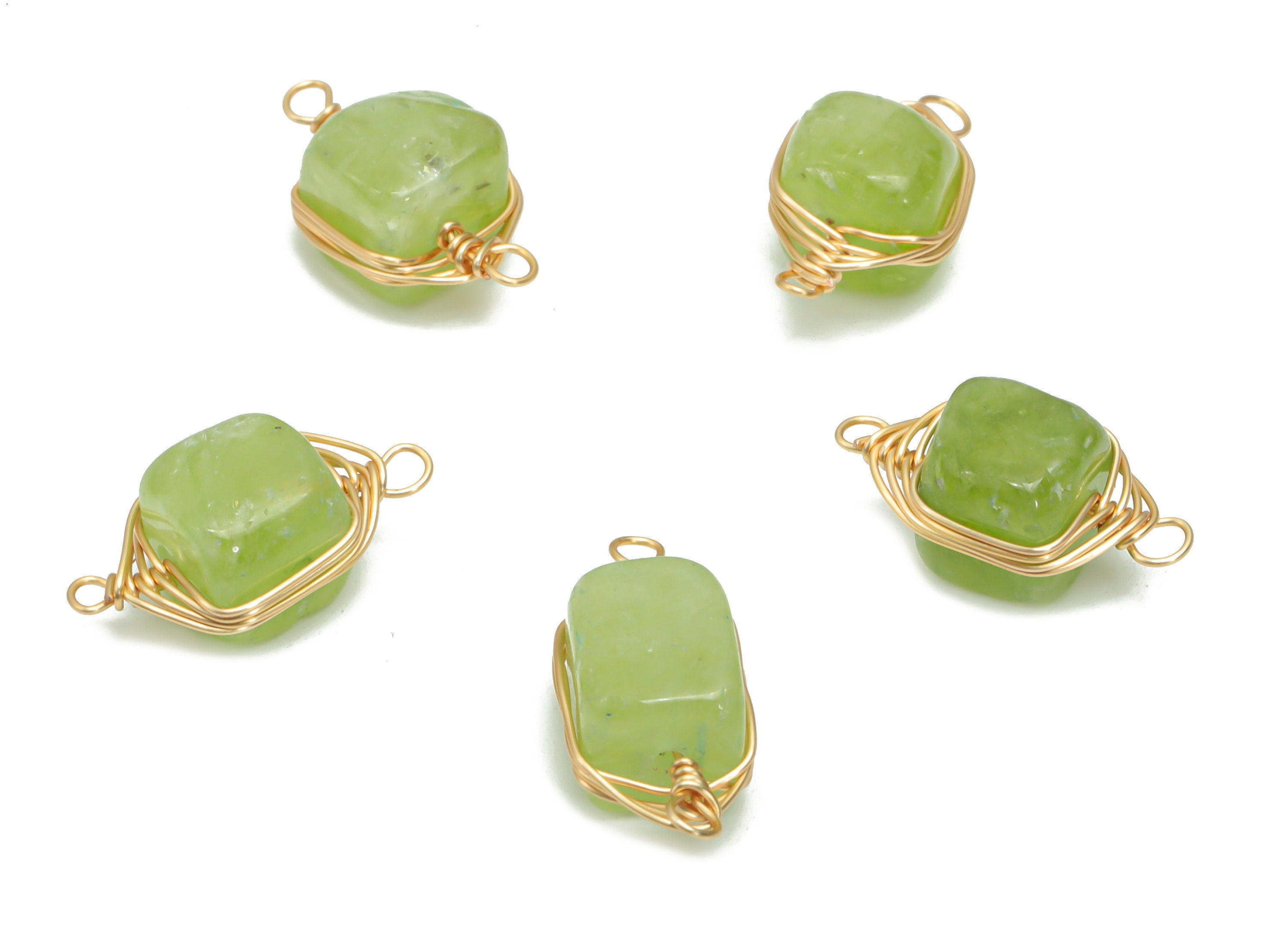 Green Jade Square Earring Connector - Brass Square Charms - Brass Wire - Natural Stone - Gold Tone Plated Brass – 18.32x7.8x7mm – NS1613D - DOMEDBAZAAR