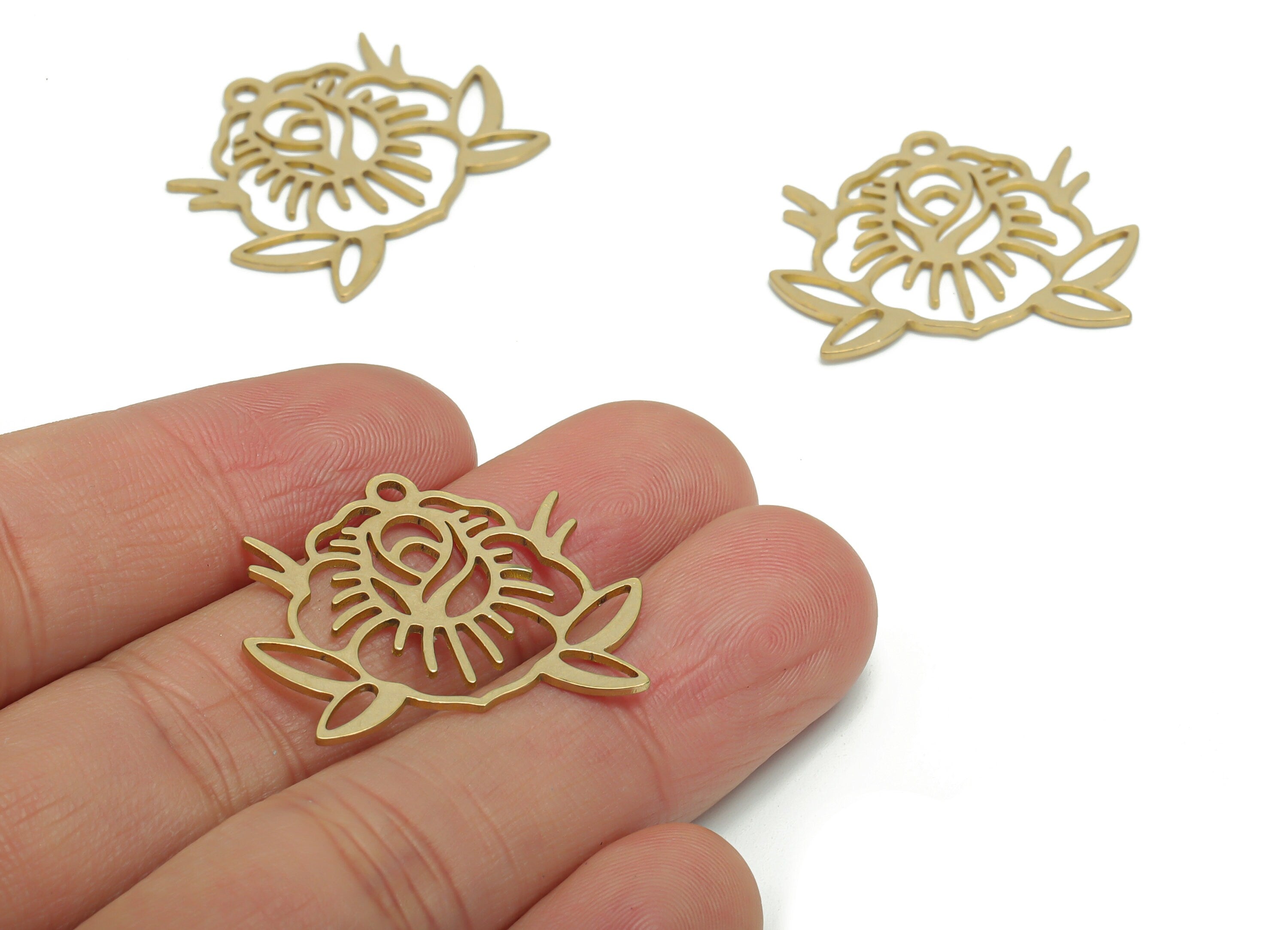 Brass Rose Flower Sun Earring Charms - Raw Brass Frog Pendant - DIY Jewelry Making Supplies - 29.72x24.43x0.75mm - PPZ0009 - DOMEDBAZAAR