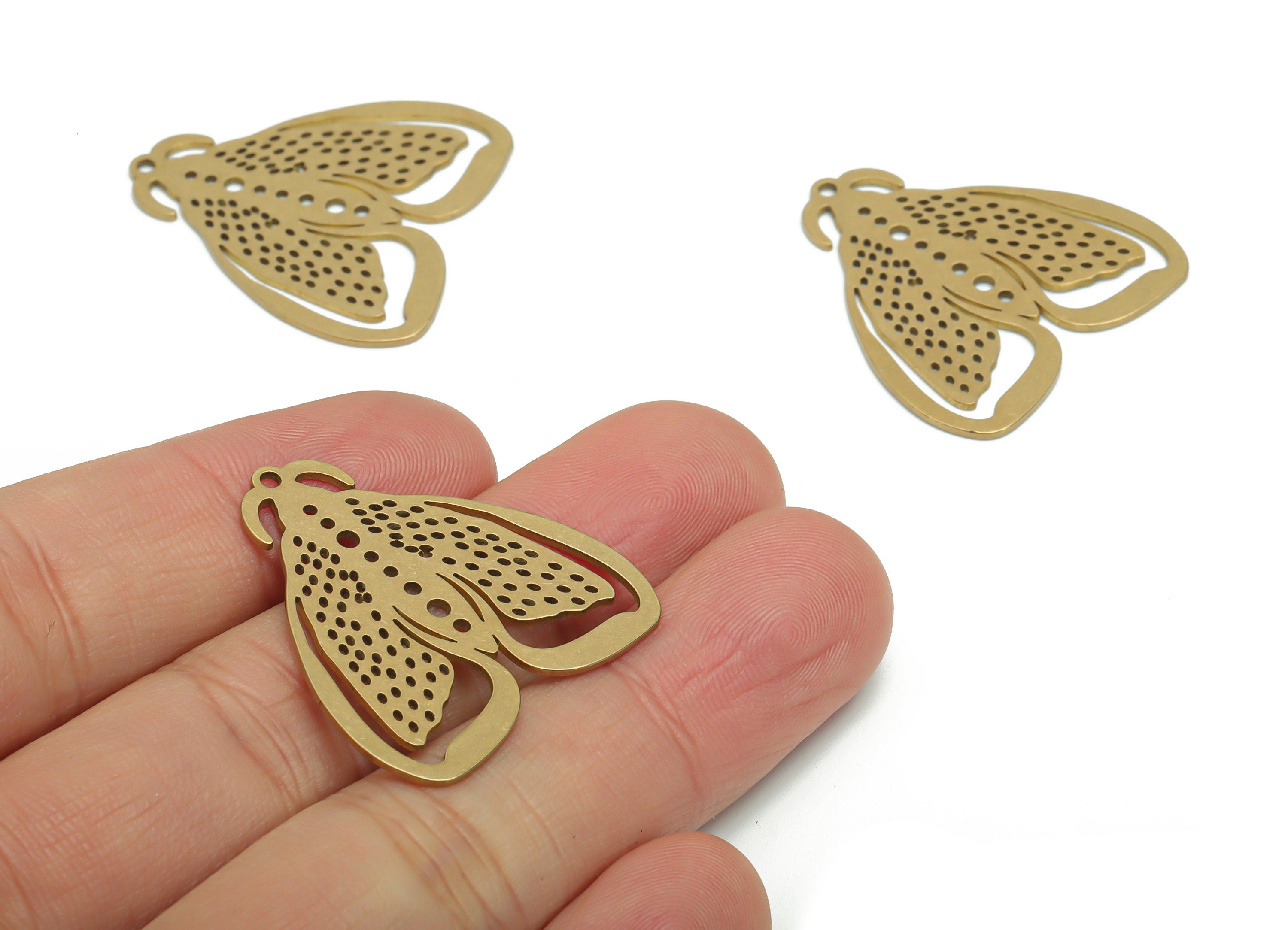 Brass Bubble Moth Earring Charms - Raw Brass Bubble Moth Pendant - DIY Jewelry Making Supplies - 30.85x29.67x0.74mm - PPA0323 - DOMEDBAZAAR