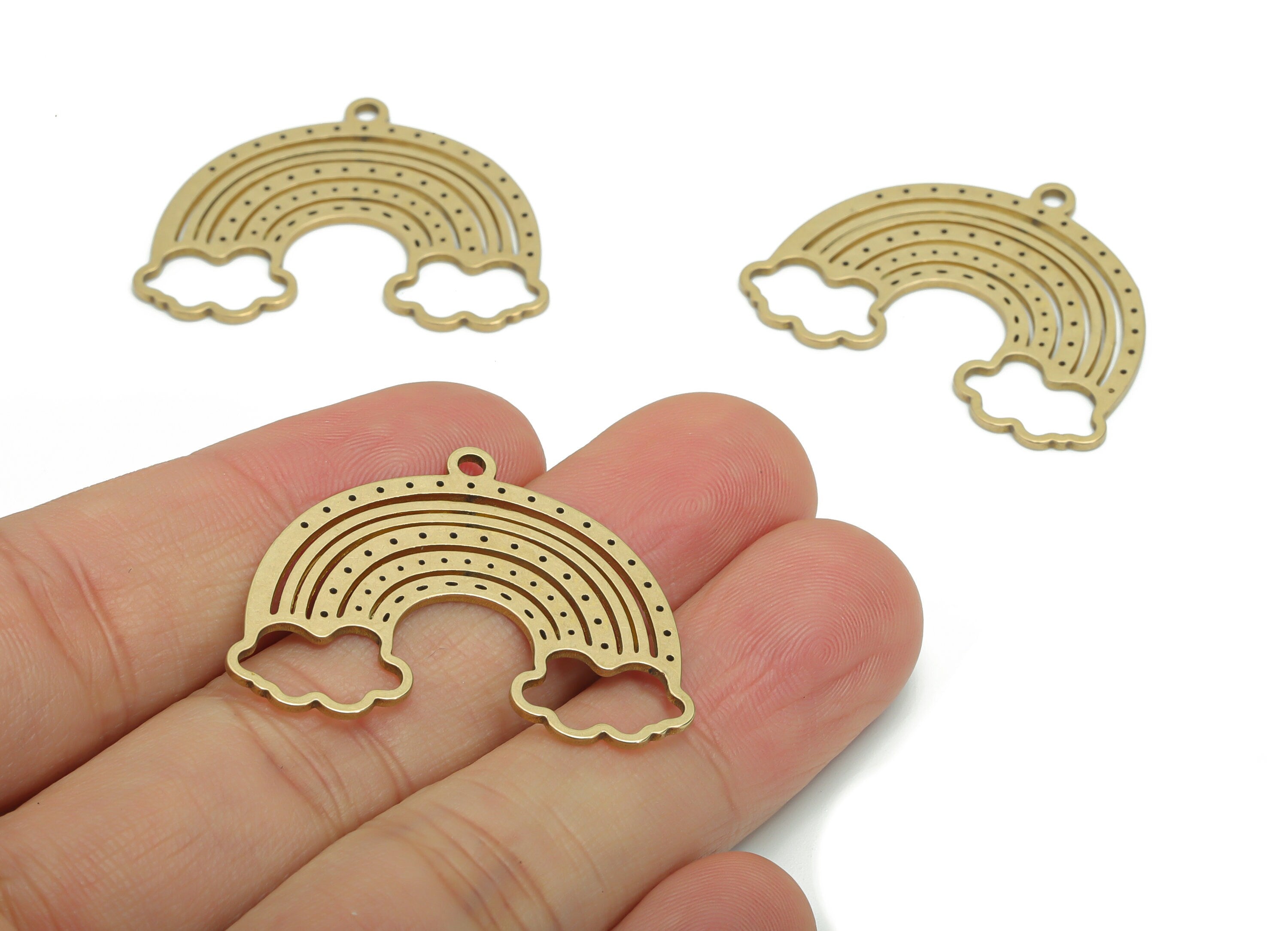 Brass Bubble Rainbow Earring Charms - Raw Brass Bubble Could Pendant - DIY Jewelry Making Supplies - 34.73x26.82x0.92mm - PPZ0035 - DOMEDBAZAAR