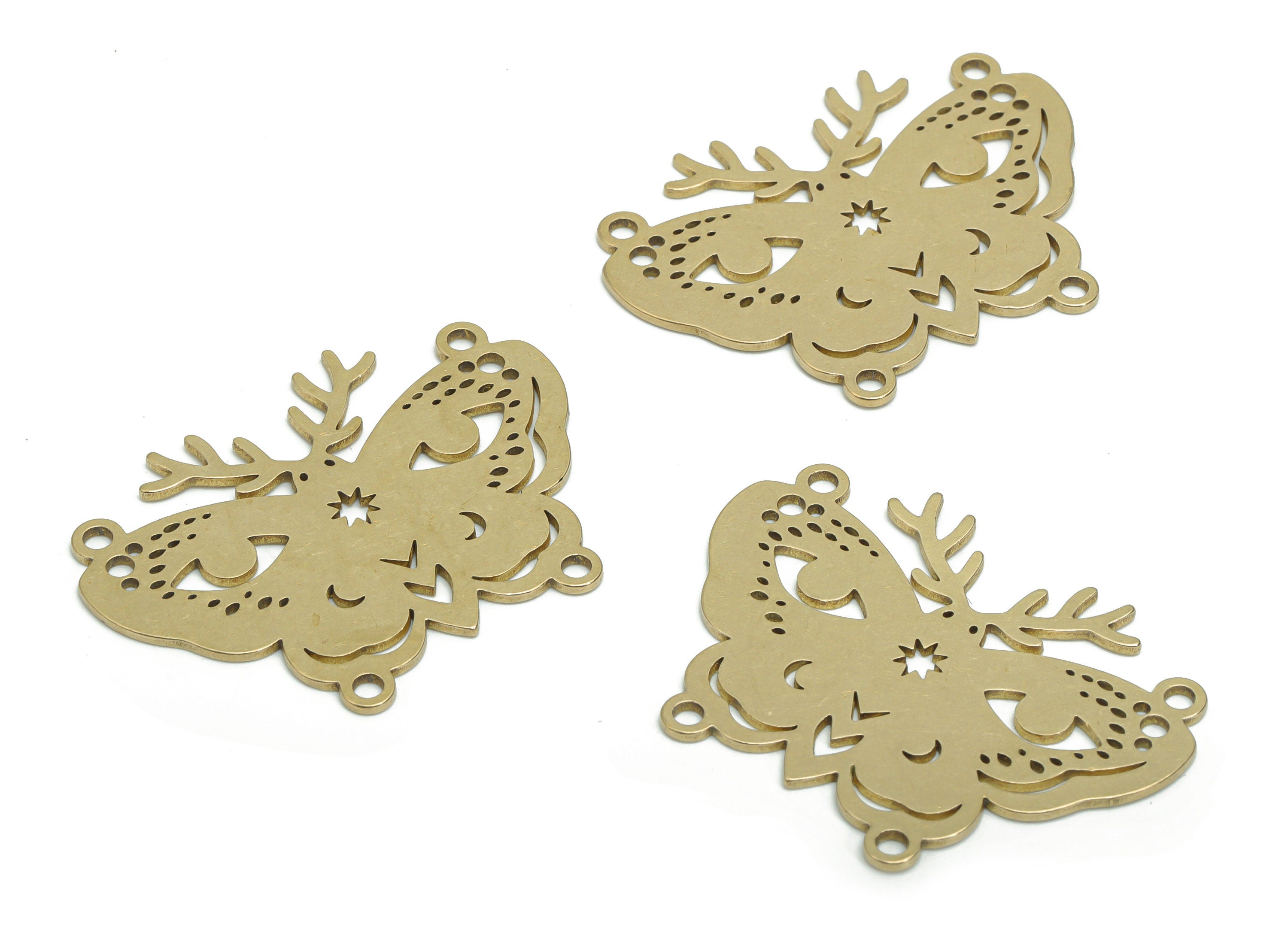 Brass Bubble Horn Butterfly Planet Earring Connector - Raw Brass Moon Star Heart Charms - Jewelry Making Supplies - 39.6x29.17x0.9 - PPA0140 - DOMEDBAZAAR