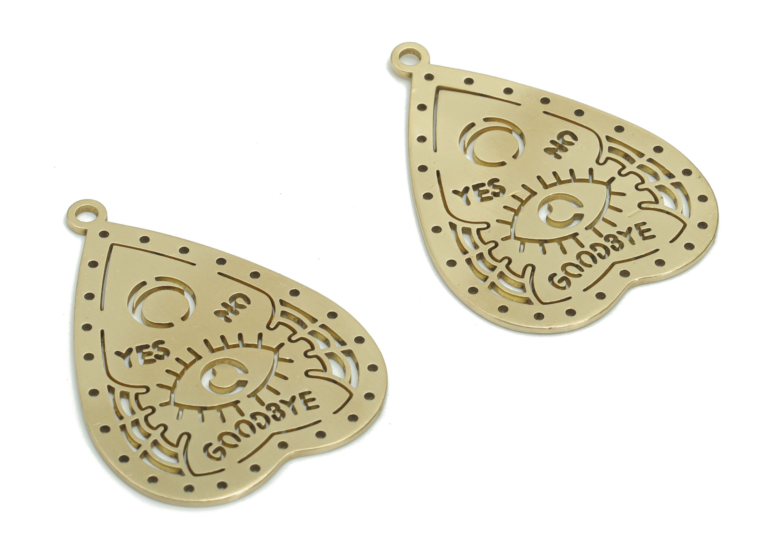 Brass Bubble Heart Goodbye Earring Connectors - Raw Brass Eye Yes No Moon Pendant - Jewelry Making Supplies - 37.73x27.72x0.88mm - PPZ0044 - DOMEDBAZAAR