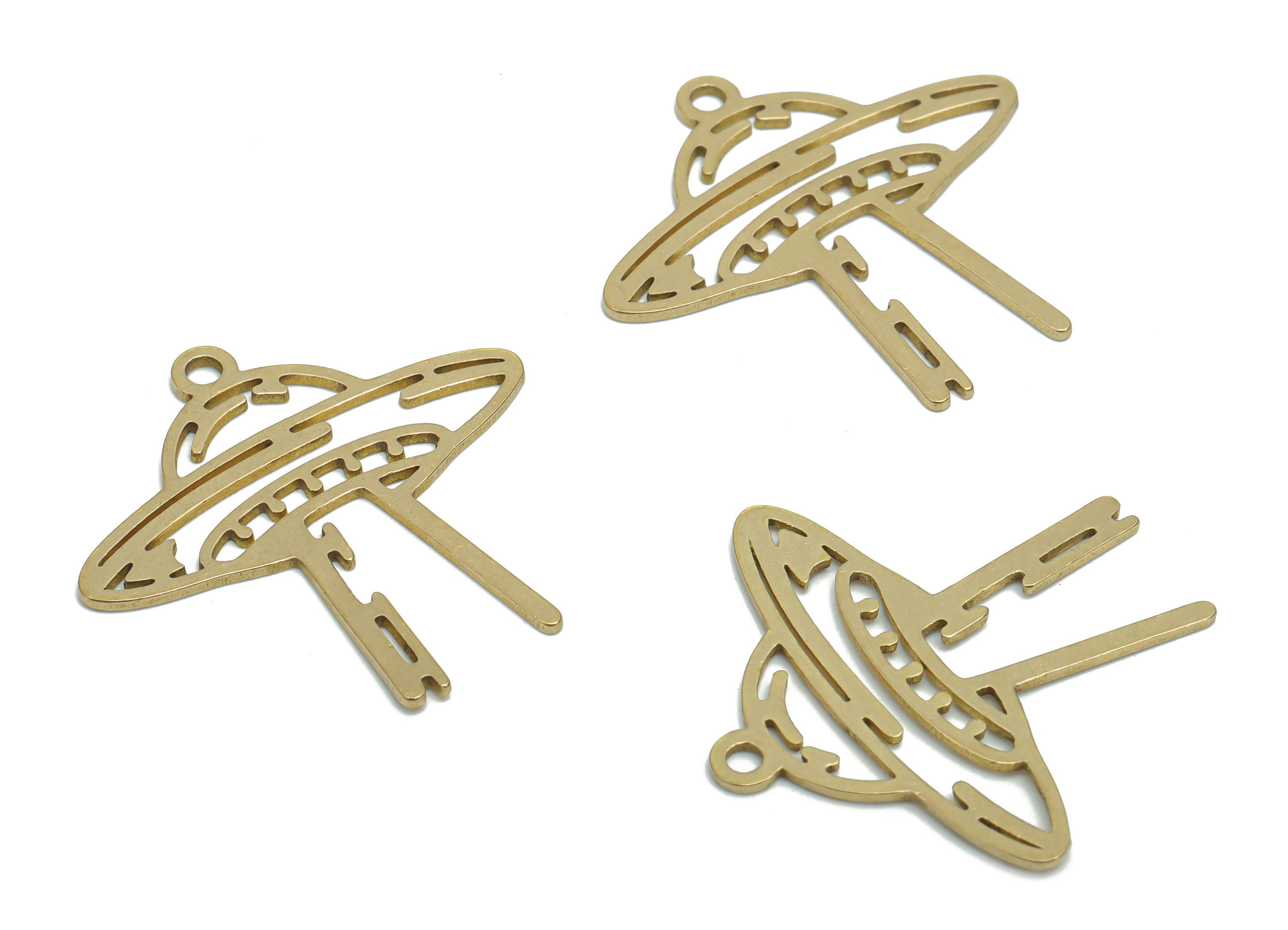 Brass Universe Planet Earring Charms - Raw Brass Star Universe Pendant - Jewelry Making Supplies - 29.67x29.26x0.8mm - PPZ0011 - DOMEDBAZAAR