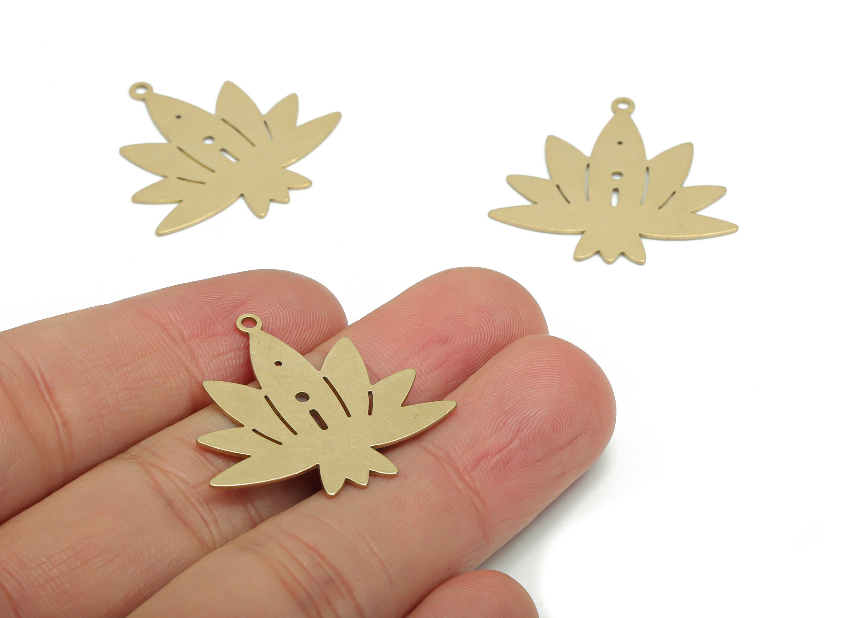 Brass Lotus Earring Charms - Raw Brass Flower Pendant - DIY Jewelry Making Supplies - 29.71x28.19x0.53mm - PPA0252 - DOMEDBAZAAR