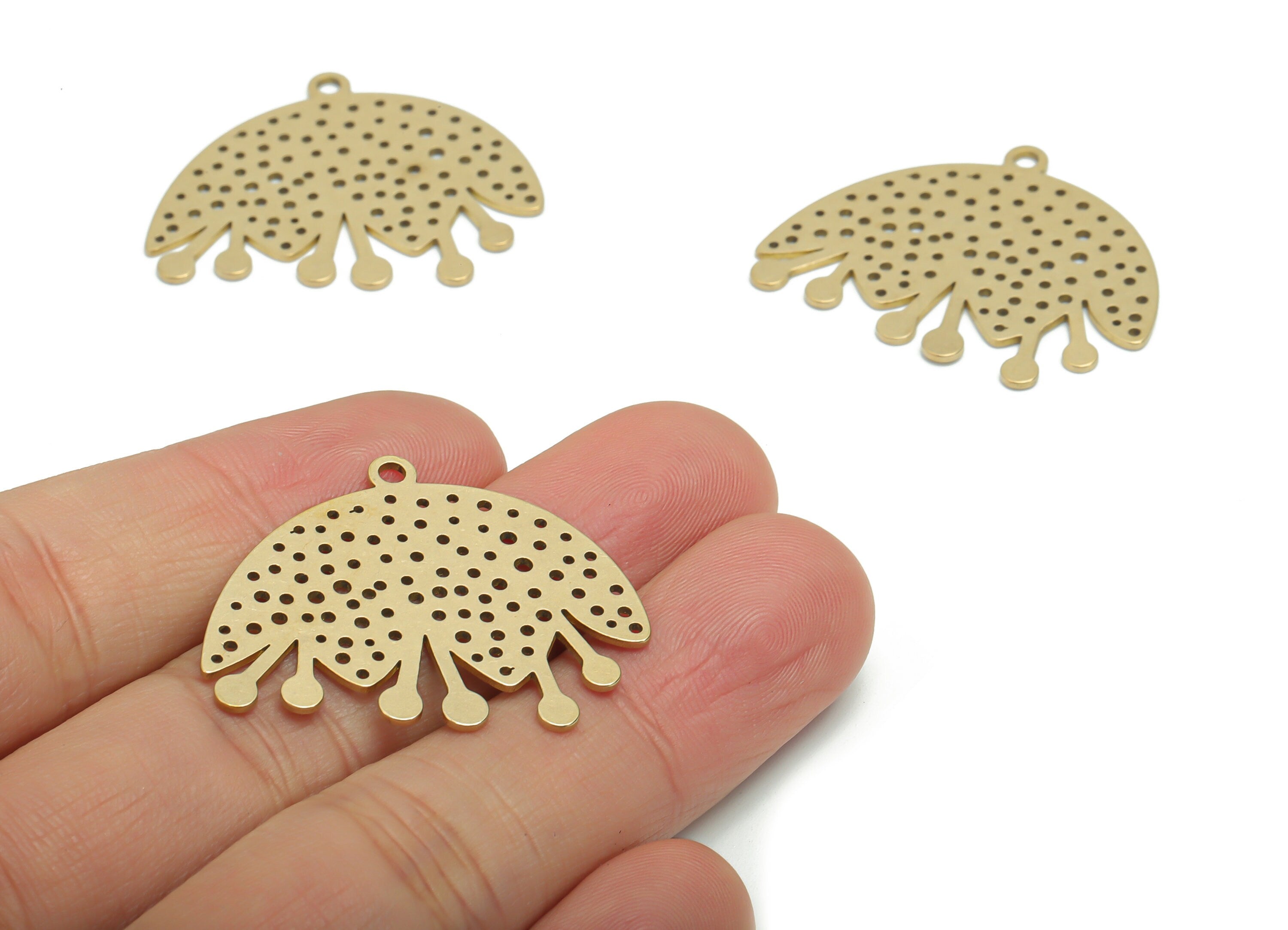 Brass Tropical Fruit Abstract Earring Charms - Raw Brass Fruit Splash Pendant - Jewelry Making Supplies - 34.73x27.11x0.78mm - PPA0269 - DOMEDBAZAAR