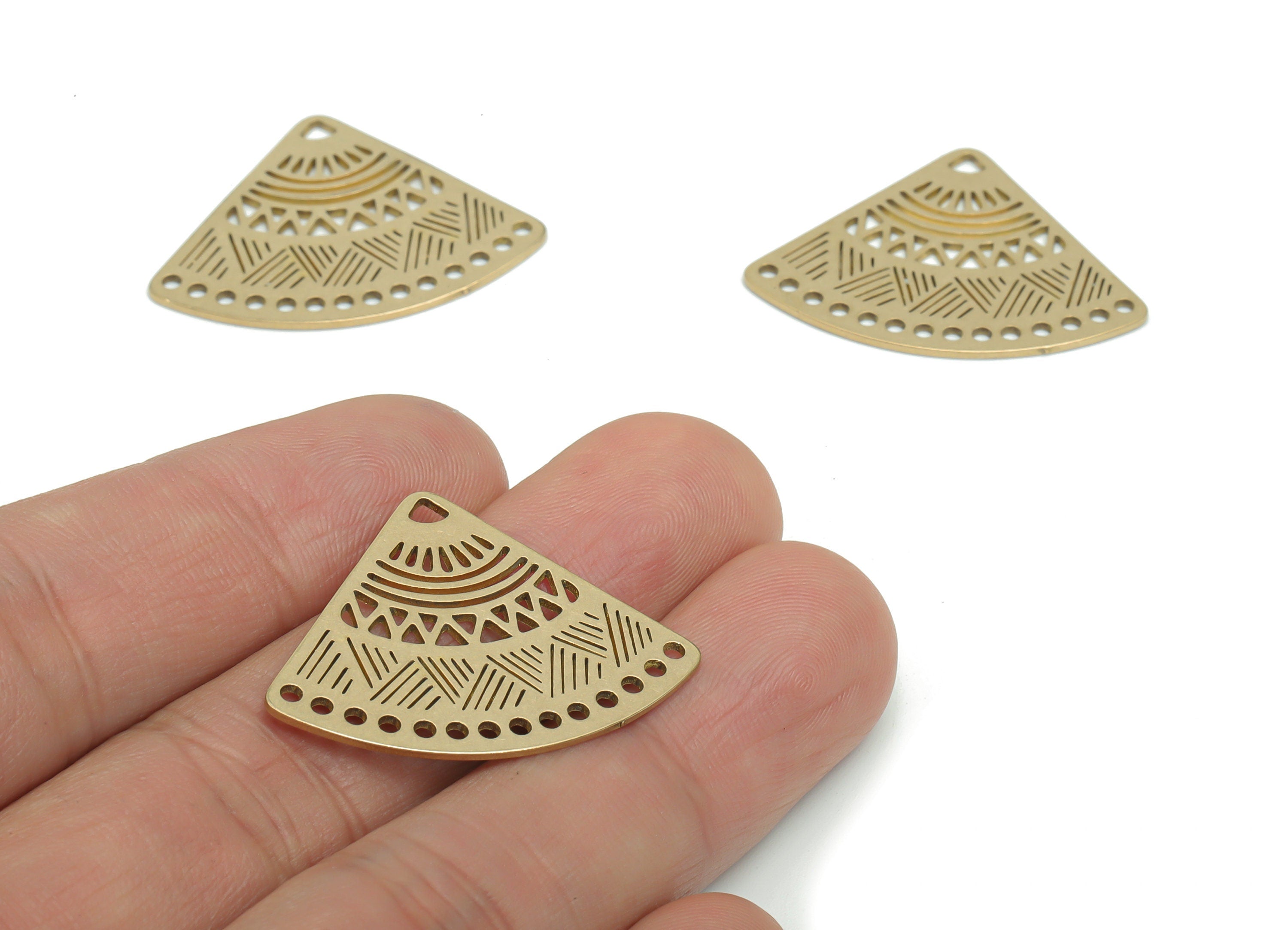 Brass Bubble Fan Triangle Earring Connectors - Raw Brass Pizza Waves Pendant - DIY Jewelry Making Supplies - 31.92x24.59x0.78mm - PPZ0003 - DOMEDBAZAAR