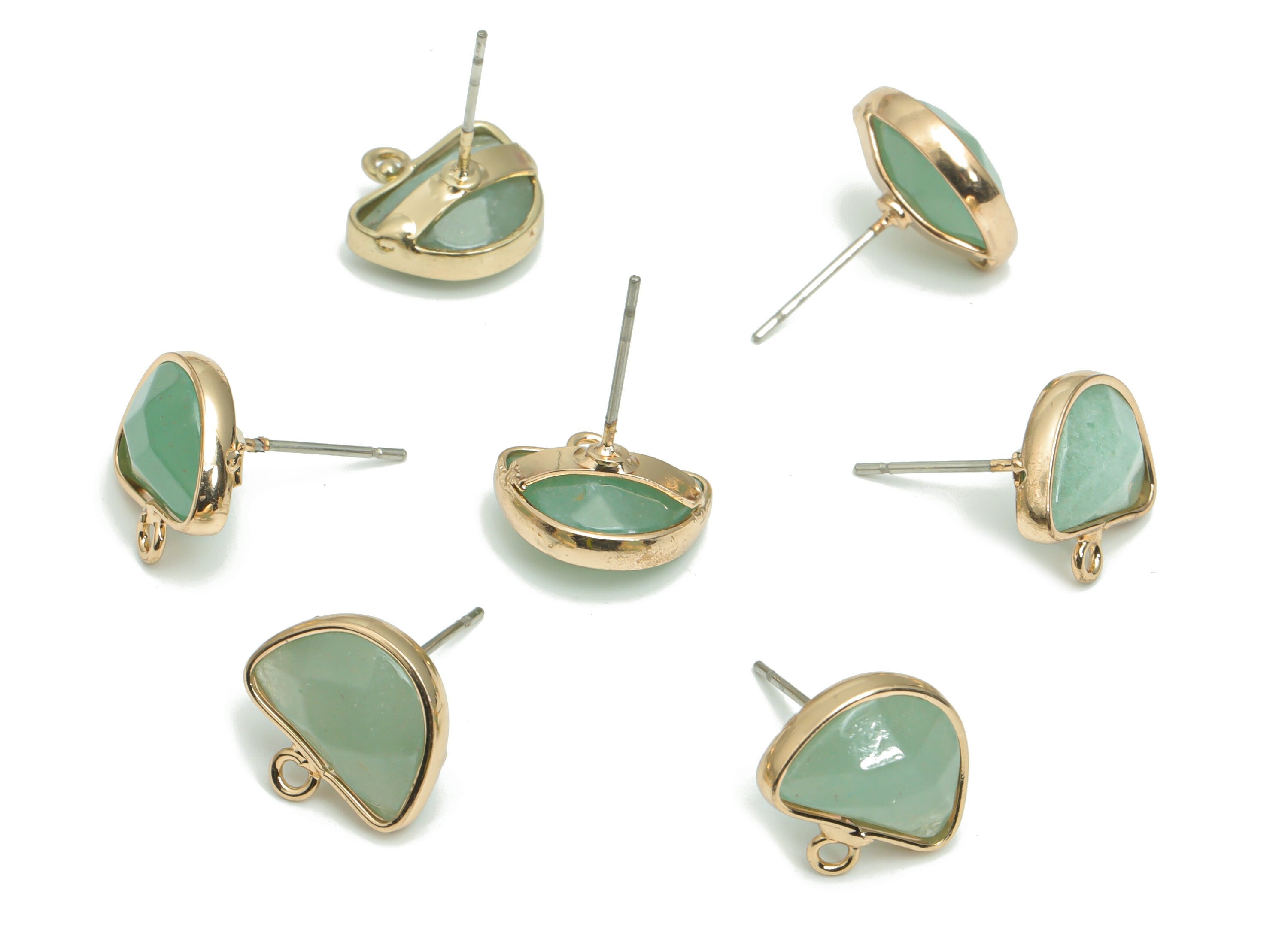 Aventurine Semicircle Earring Stud With Loop - Brass Domed Post - Gold Tone Plated Brass – Stainless Steel Stud - 13.25x12.5x5.9mm – NS1600A - DOMEDBAZAAR