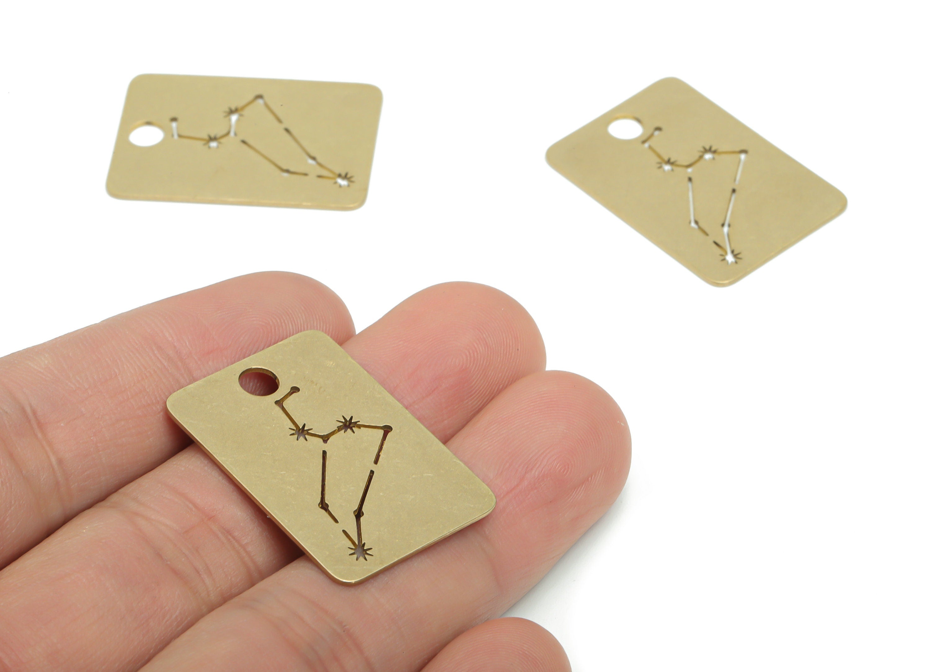 Brass Rectangle Planet Star Map Earring Charms - Raw Brass Constellation Star Pendant - Jewelry Making Supplies - 29.91x20.95x0.7mm- PPA2142 - DOMEDBAZAAR