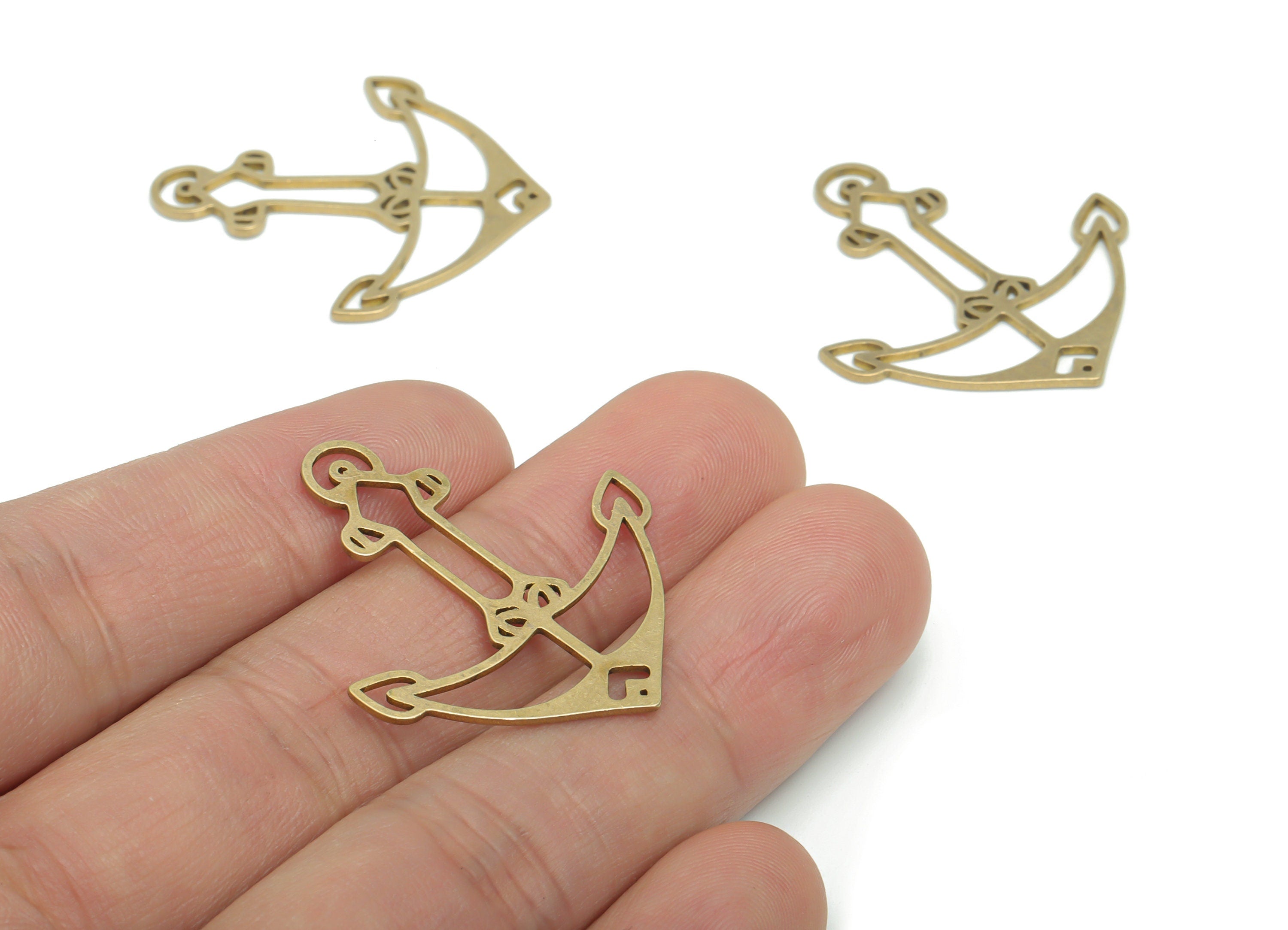 Brass Cross Anchor Heart Earring Charms - Raw Brass Anchor Cross Pendant - DIY Jewelry Making Supplies - 34.66x30.06x0.9mm - PPA2060 - DOMEDBAZAAR