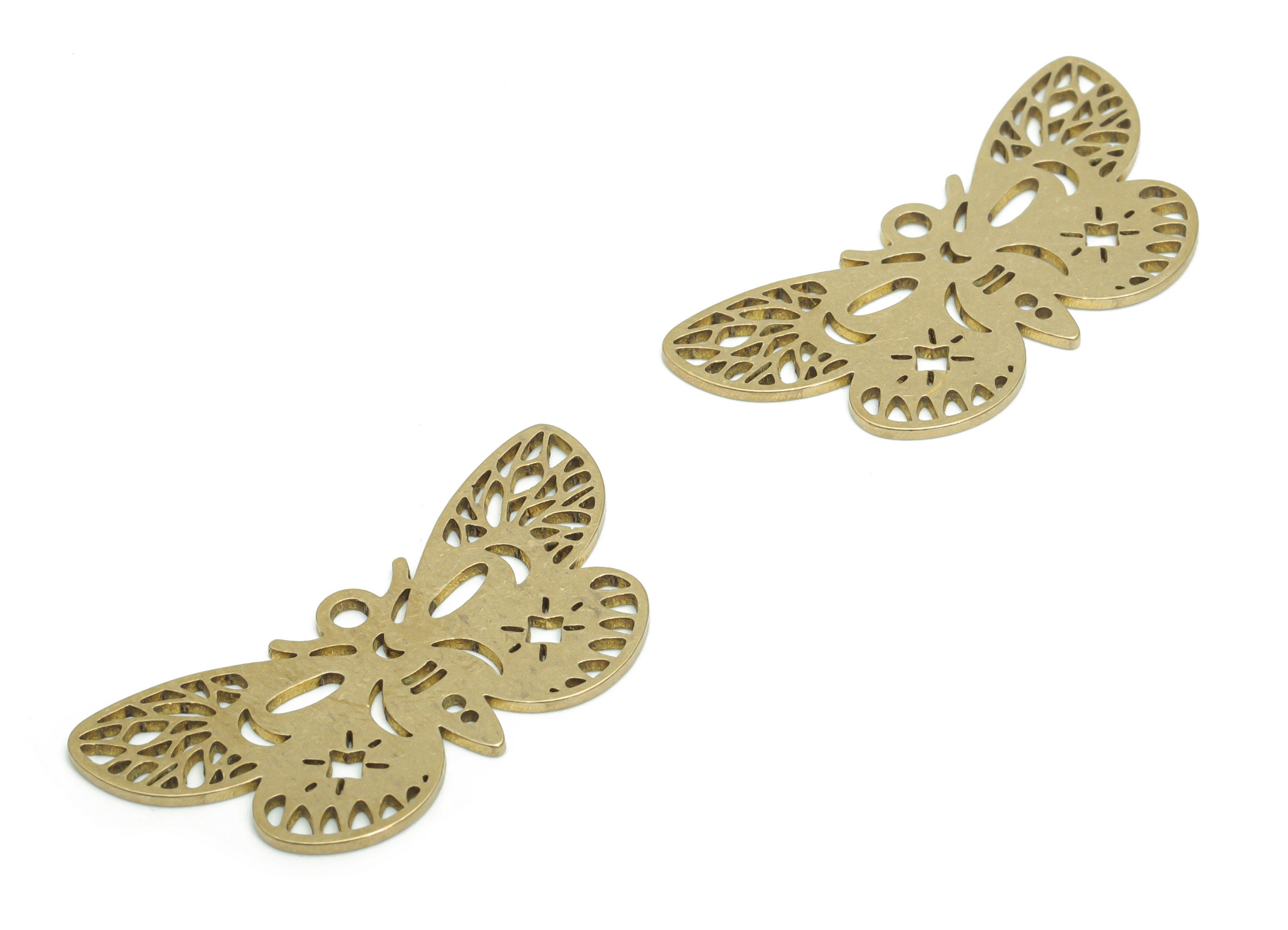 Brass Butterfly Planet Sun Earring Charms - Raw Brass Butterfly Star Pendant - Jewelry Making Supplies - 35.89x17.42x0.91mm - PPA2376 - DOMEDBAZAAR