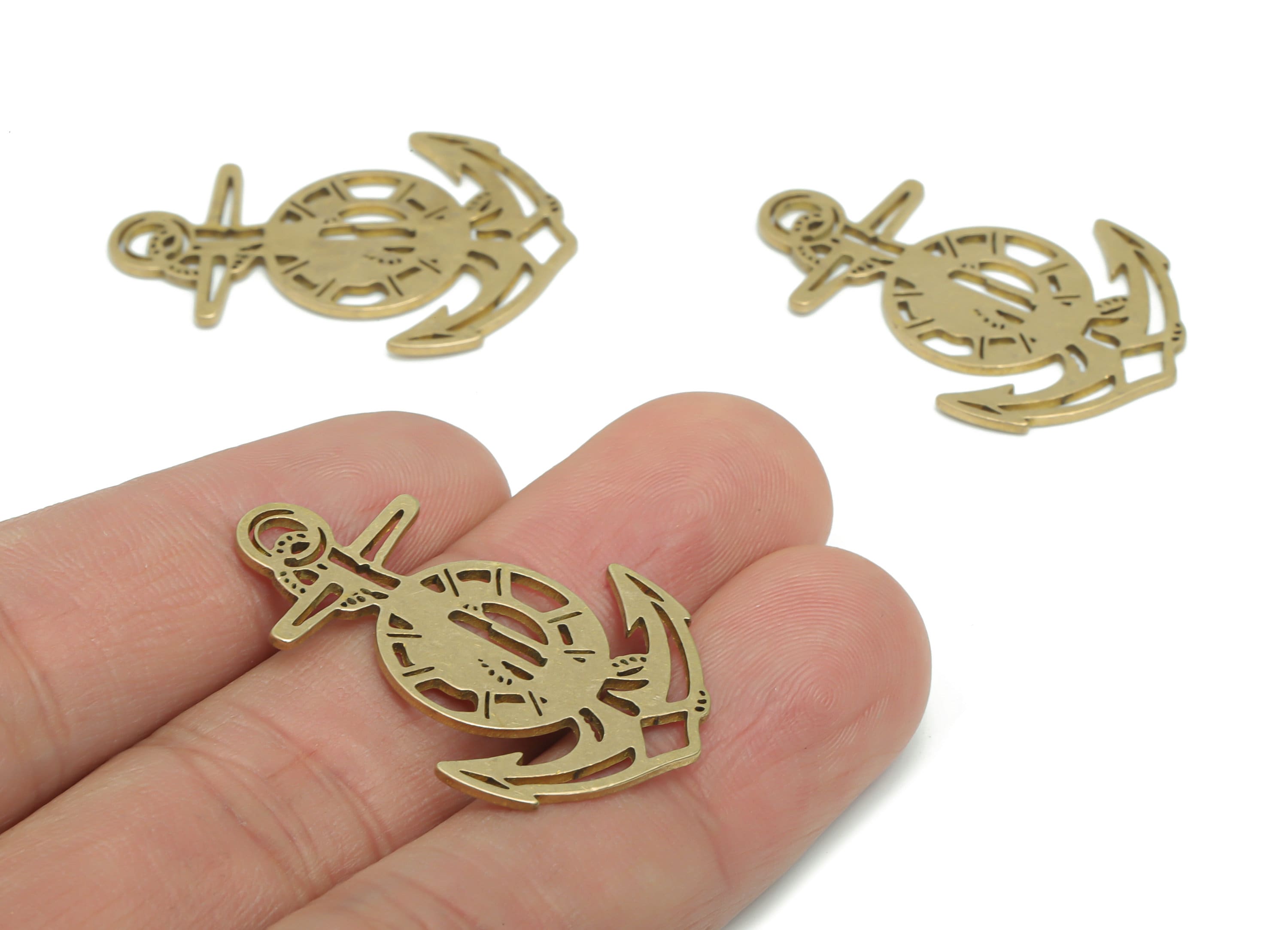 Brass Cross Anchor Round Earring Charms - Raw Brass Anchor Cross Pendant - DIY Jewelry Making Supplies - 34.87x23.83x0.88mm - PPA2090 - DOMEDBAZAAR