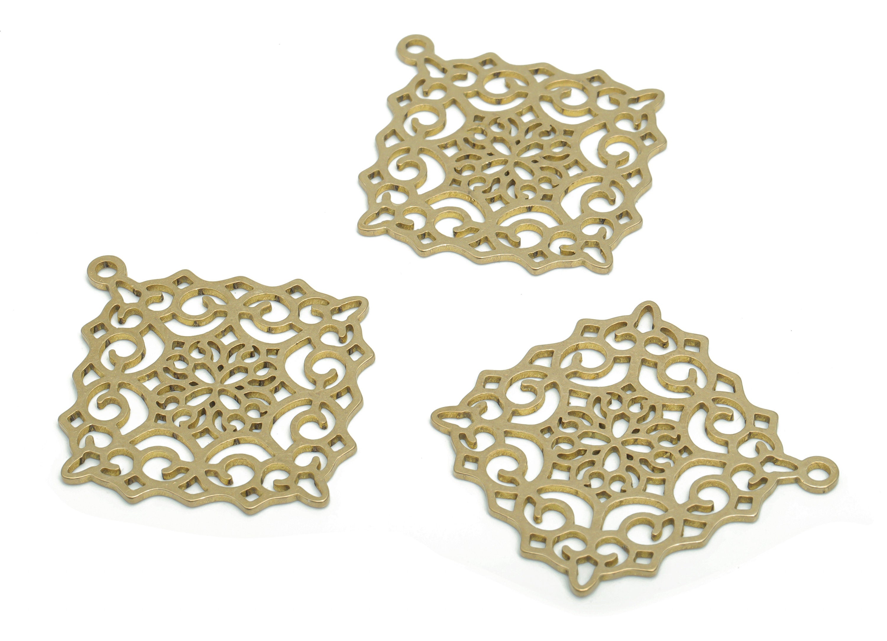 Brass Rhombic Flower Earring Charms - Raw Brass Anatolian Flower Pendant - DIY Jewelry Making Supplies - 35.69x32.64x0.86mm - PPA2276 - DOMEDBAZAAR
