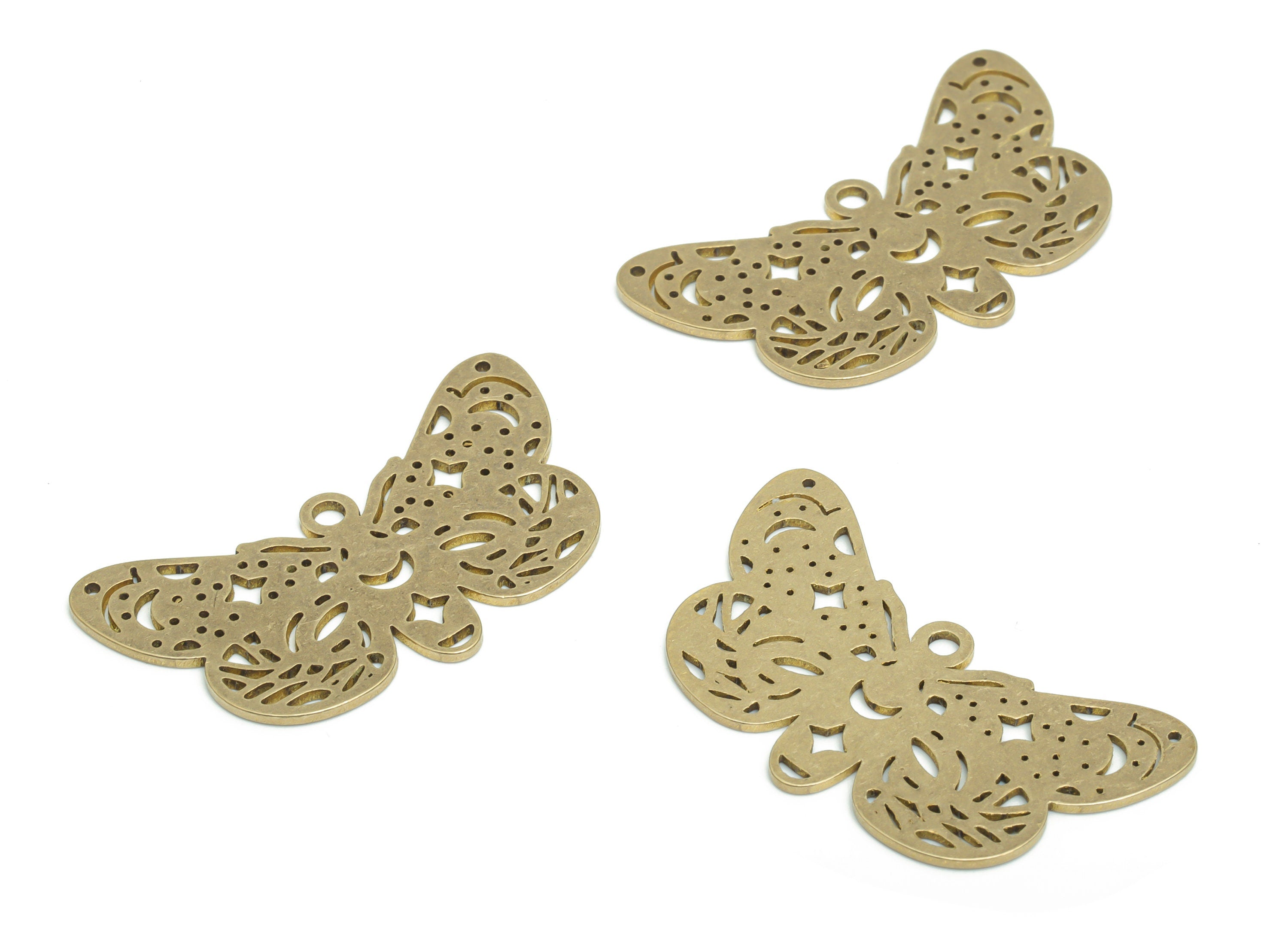 Brass Butterfly Planet Crescent Earring Charms - Raw Brass Butterfly Moon Star Pendant - Jewelry Making Supplies - 35.8x18.8x0.9mm - PPA2377 - DOMEDBAZAAR