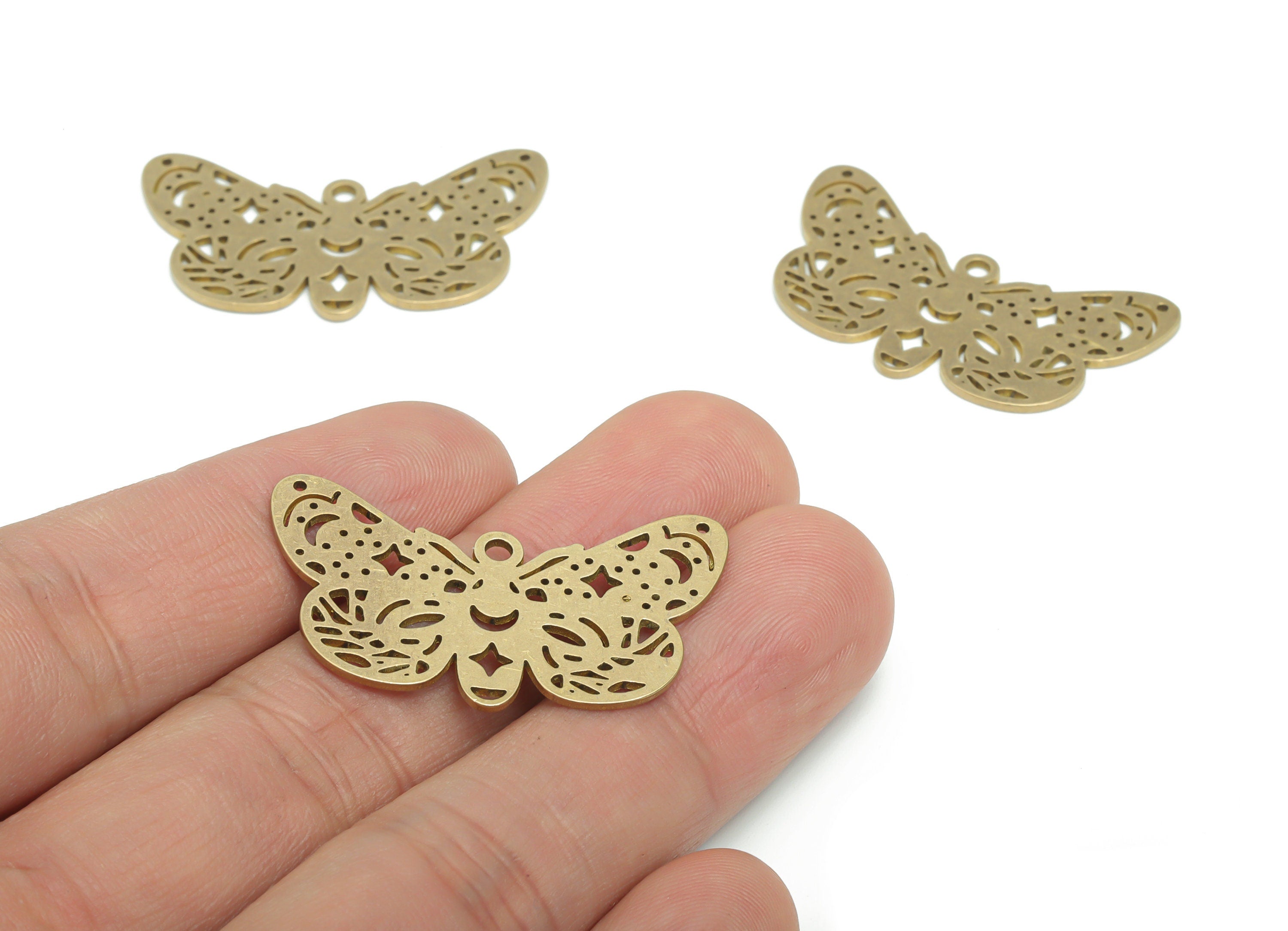 Brass Butterfly Planet Crescent Earring Charms - Raw Brass Butterfly Moon Star Pendant - Jewelry Making Supplies - 35.8x18.8x0.9mm - PPA2377 - DOMEDBAZAAR