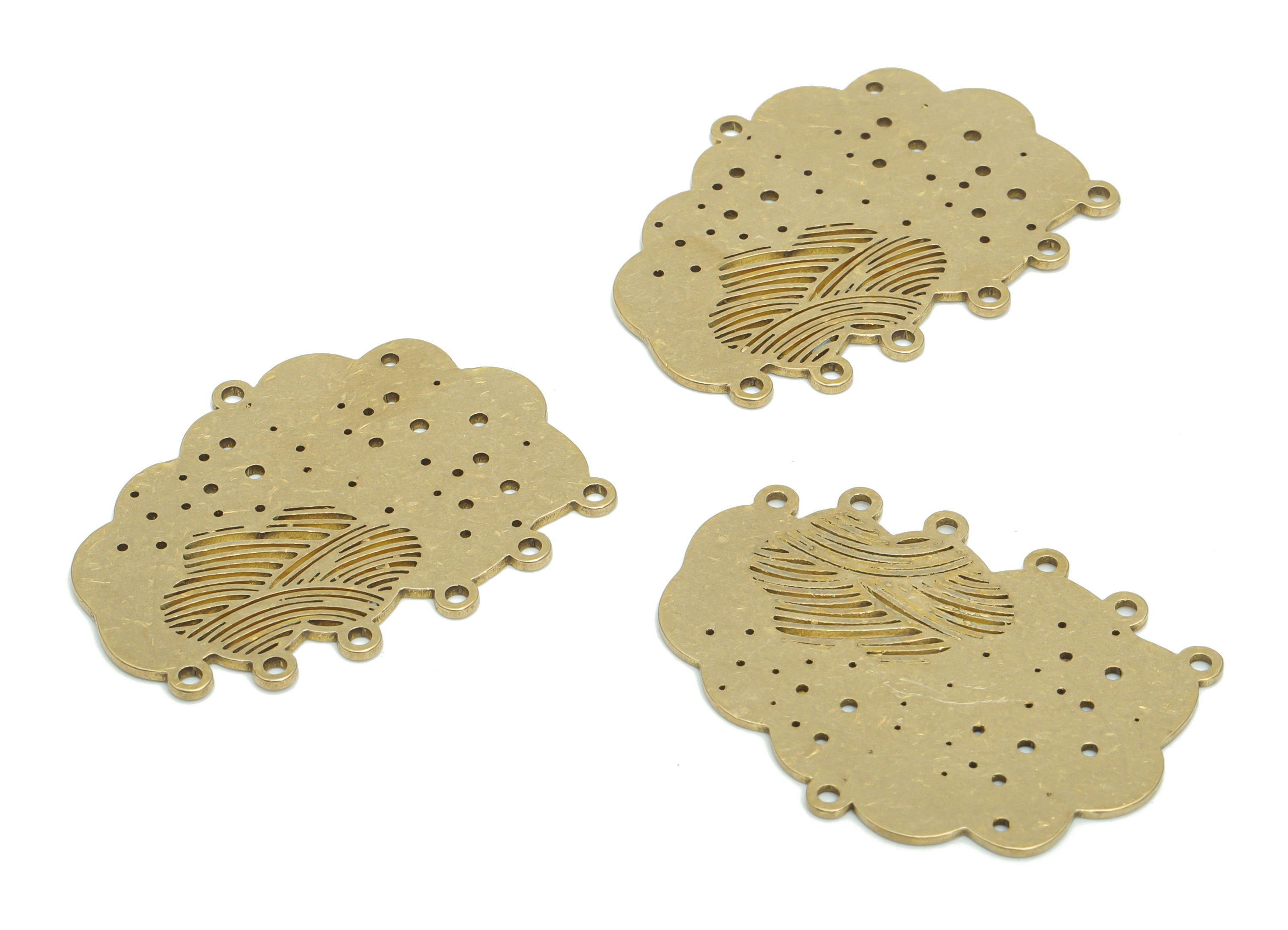 Brass Bubble Cloud Earring Connectors - Raw Brass Cloud Waves Charms and Pendant - Jewelry Making Supplies - 37.96x28.34x0.87mm - PPA1343 - DOMEDBAZAAR