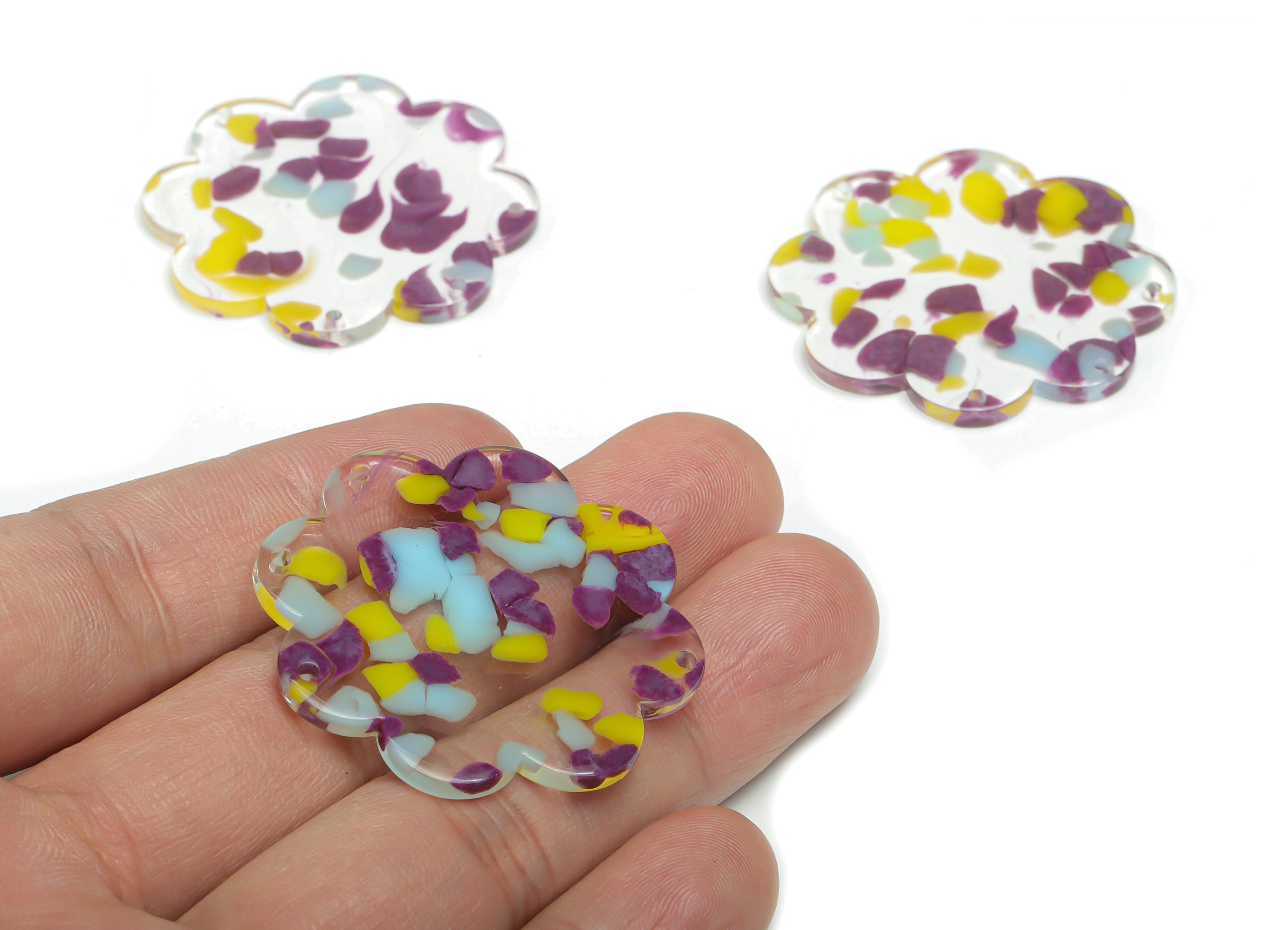 Acrylic Flower Cloud Earring Connectors - Acrylic Flower Cloud Pendant - Jewelry Supplies - Color Code:A822 - 39.67x39.6x2.5mm - AC2439-A822 - DOMEDBAZAAR