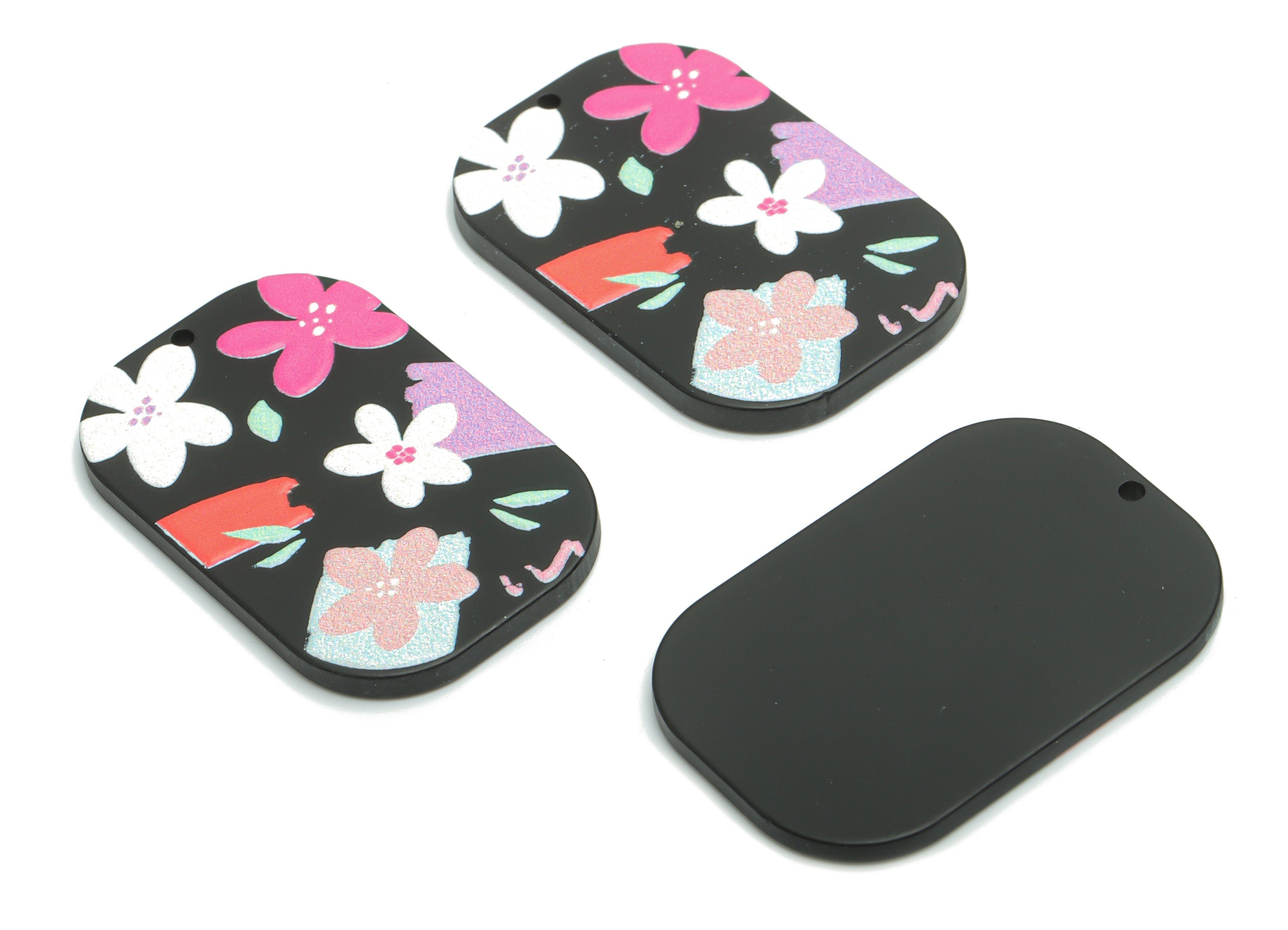 Acrylic Rectangle Leaf Flower Earring Charms - Acrylic Flower Rectangle Pendant - Printing Textured - 39.45x26.12x2.22mm - AC2458A - DOMEDBAZAAR