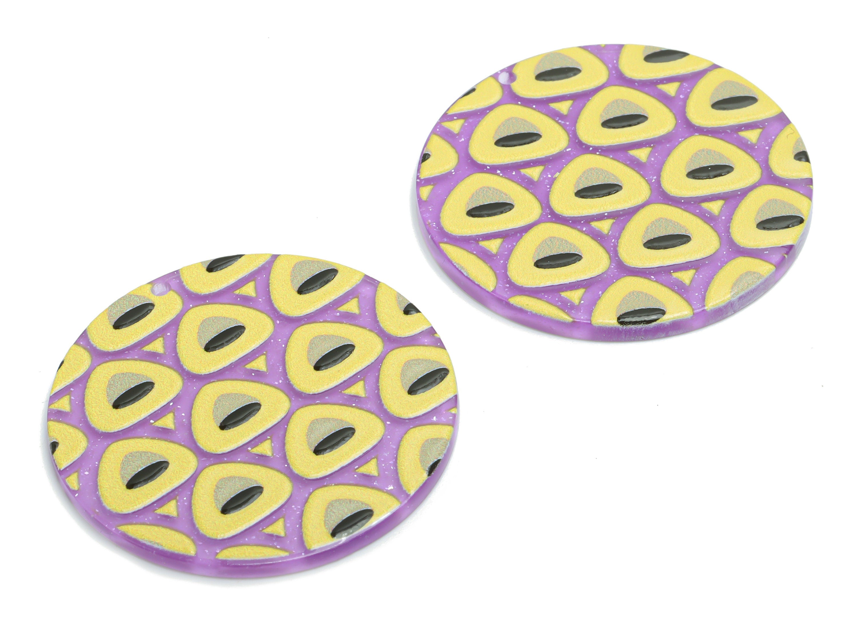 Acrylic Round Triangle Earring Charms - Acrylic Triangle Circle Pendant - Printing Textured - Jewelry Supplies - 37.74x37.74x2.5mm - AC2453D - DOMEDBAZAAR