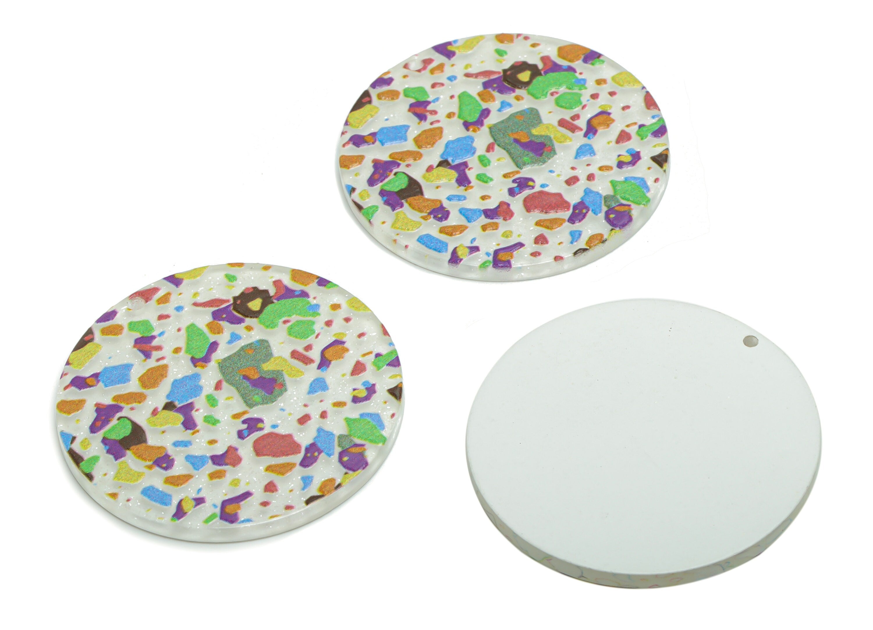 Acrylic Round Painting Earring Charms - Acrylic Painting Circle Pendant - Printing Textured - Jewelry Supplies - 37.81x37.81x2.8mm - AC2453B - DOMEDBAZAAR