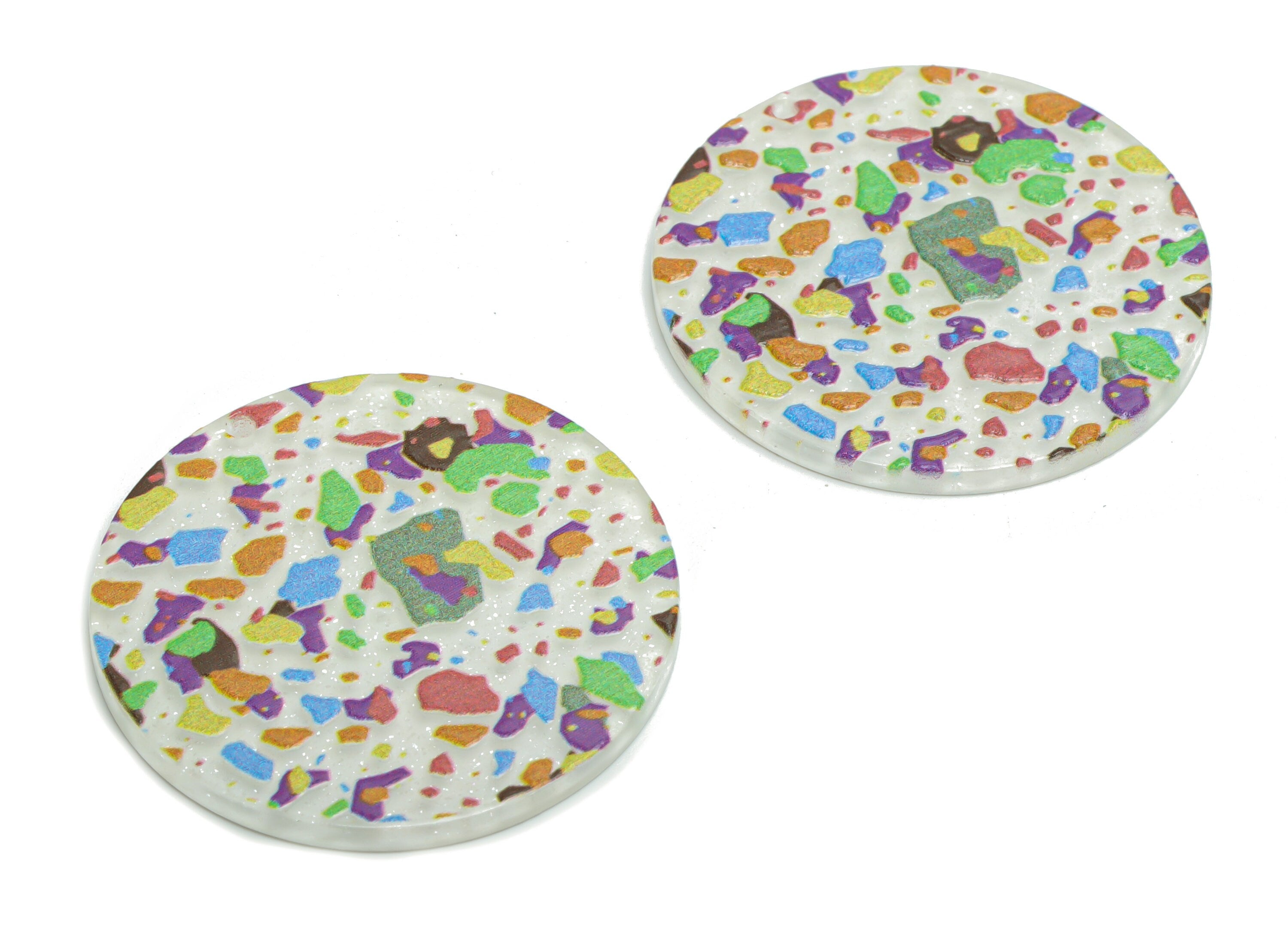 Acrylic Round Painting Earring Charms - Acrylic Painting Circle Pendant - Printing Textured - Jewelry Supplies - 37.81x37.81x2.8mm - AC2453B - DOMEDBAZAAR