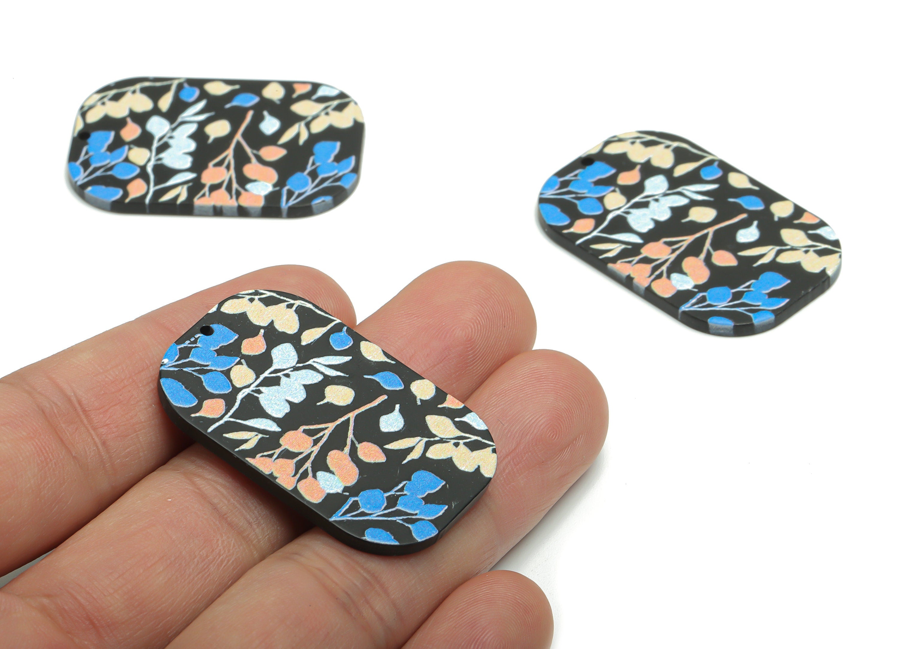 Acrylic Rectangle Leaf Branchs Earring Charms - Acrylic Leaves Rectangle Pendant - Printing Textured - 39.45x26.12x2.22mm - AC2458B - DOMEDBAZAAR