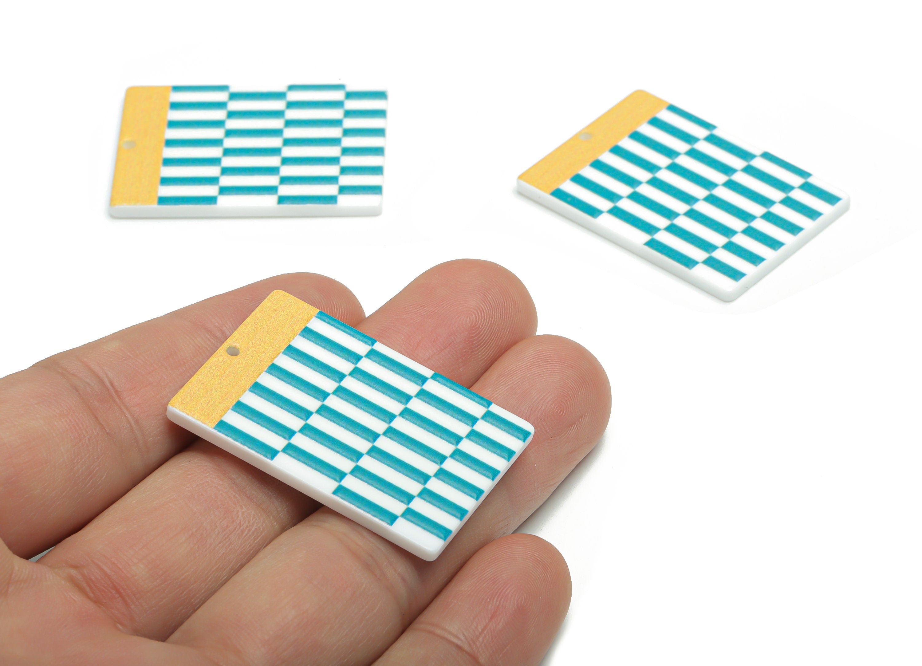 Acrylic Rectangle Lattice Earring Charms - Acrylic Lattice Rectangle Pendant - Printing Textured - 37.54x26.75x2.37mm - AC2457 - DOMEDBAZAAR