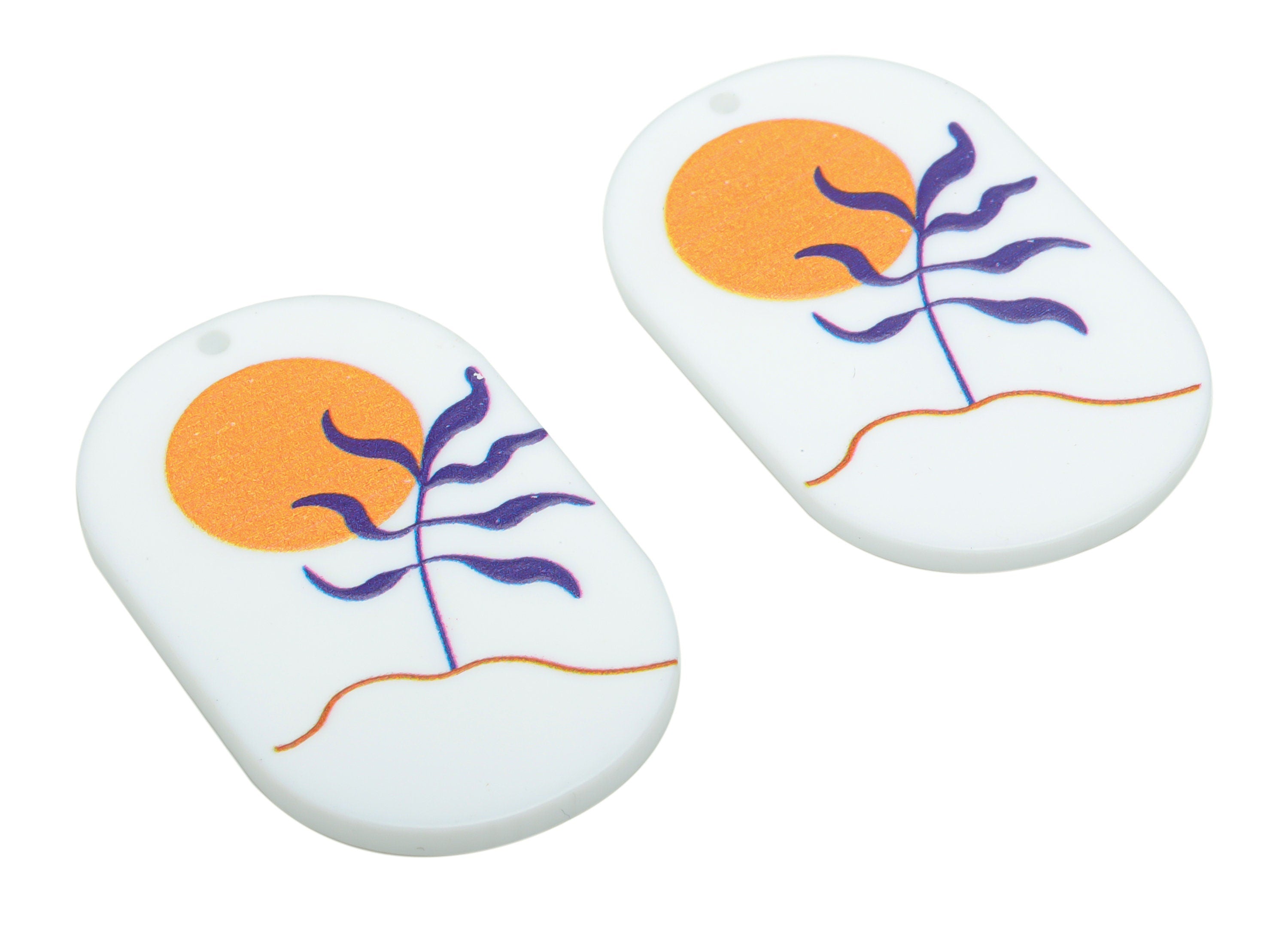 Acrylic Oval Sun Tree Earring Charms - Acrylic Oval Mountain Pendant - Printing Textured - Jewelry Supplies - 39.64x24.29x2.39mm - AC2459C - DOMEDBAZAAR
