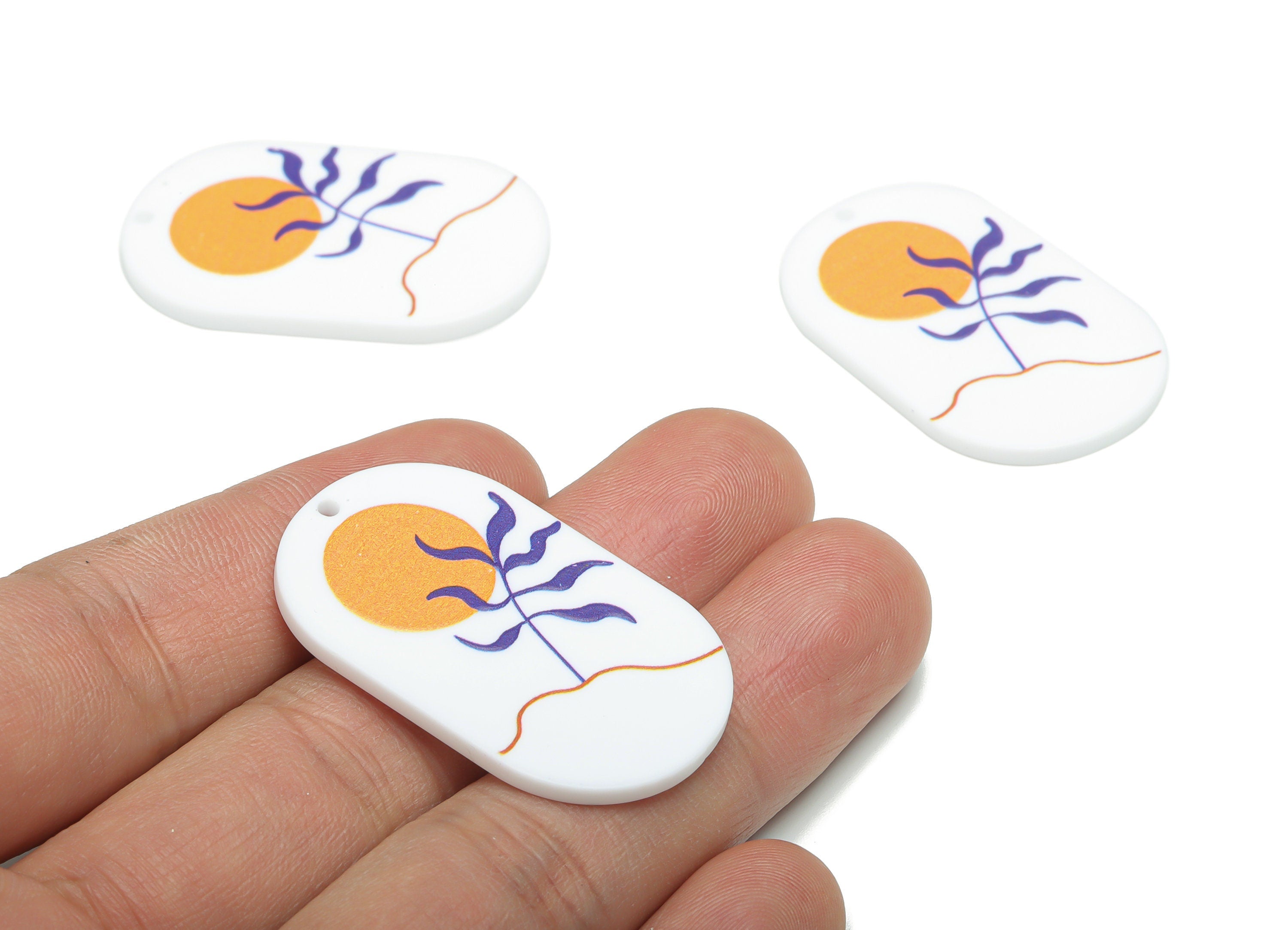Acrylic Oval Sun Tree Earring Charms - Acrylic Oval Mountain Pendant - Printing Textured - Jewelry Supplies - 39.64x24.29x2.39mm - AC2459C - DOMEDBAZAAR
